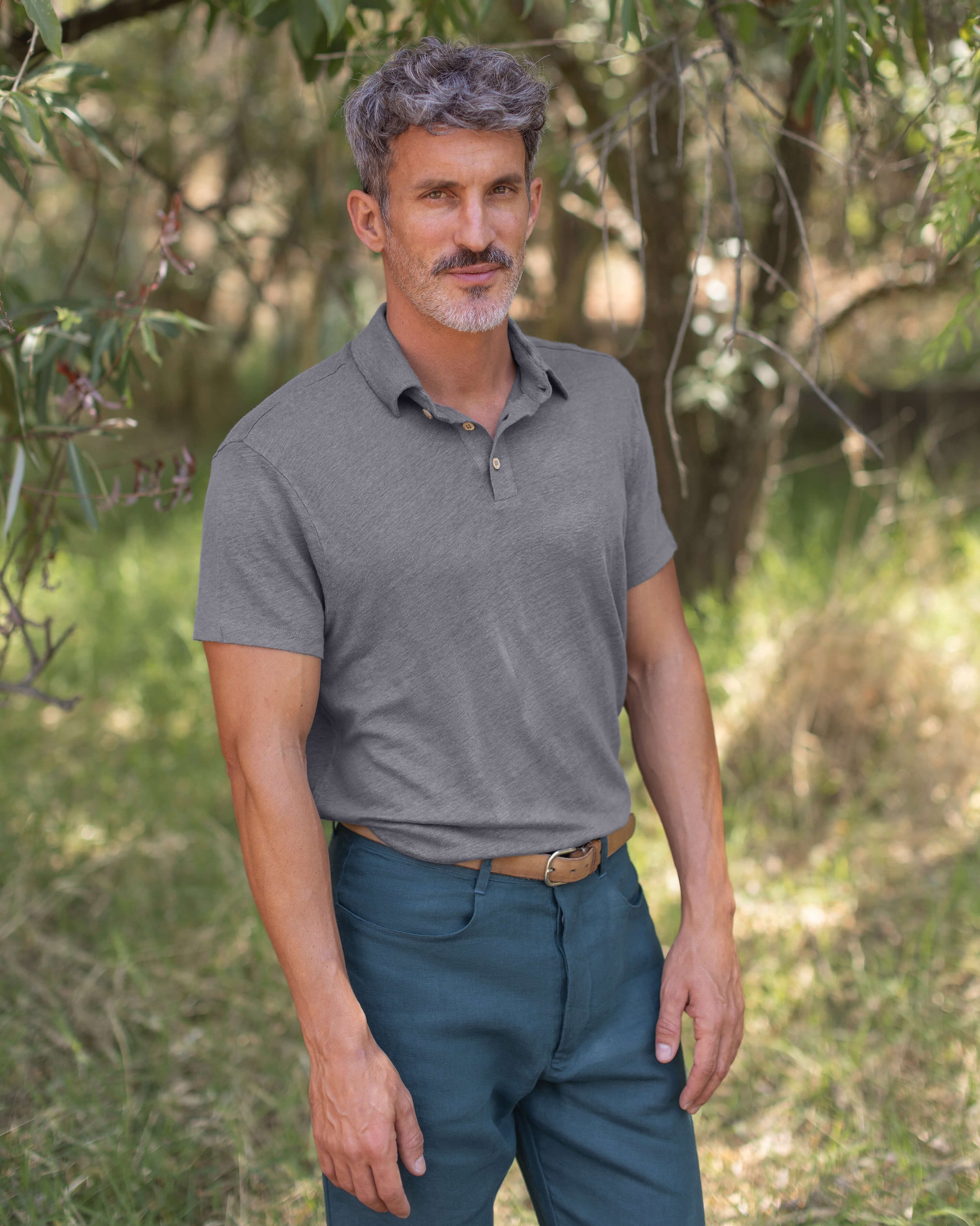 Knit Polo Linen Short Sleeve Polo - Sustainable French Linen / Faded Grey Slate