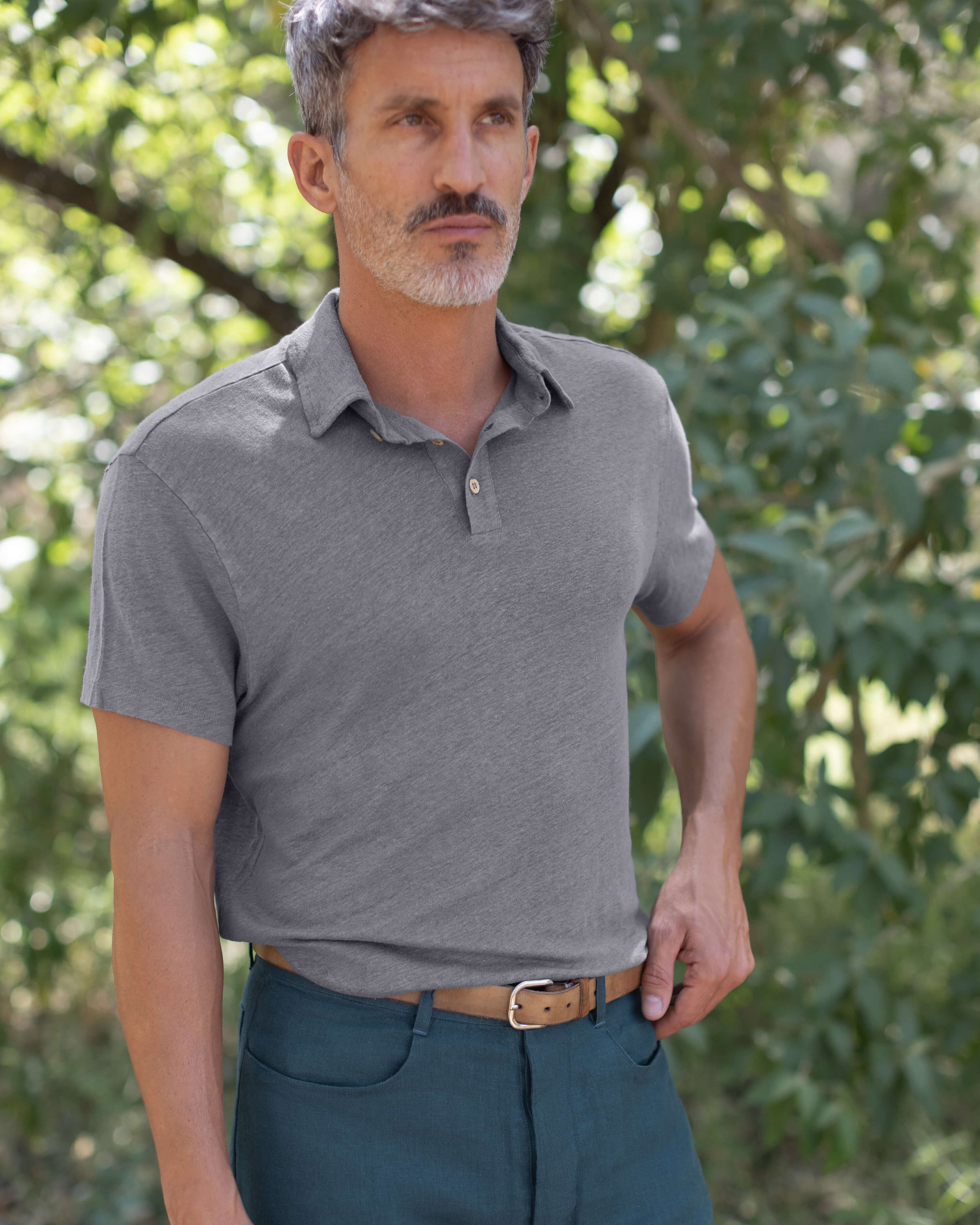 Knit Polo Linen Short Sleeve Polo - Sustainable French Linen / Faded Grey Slate