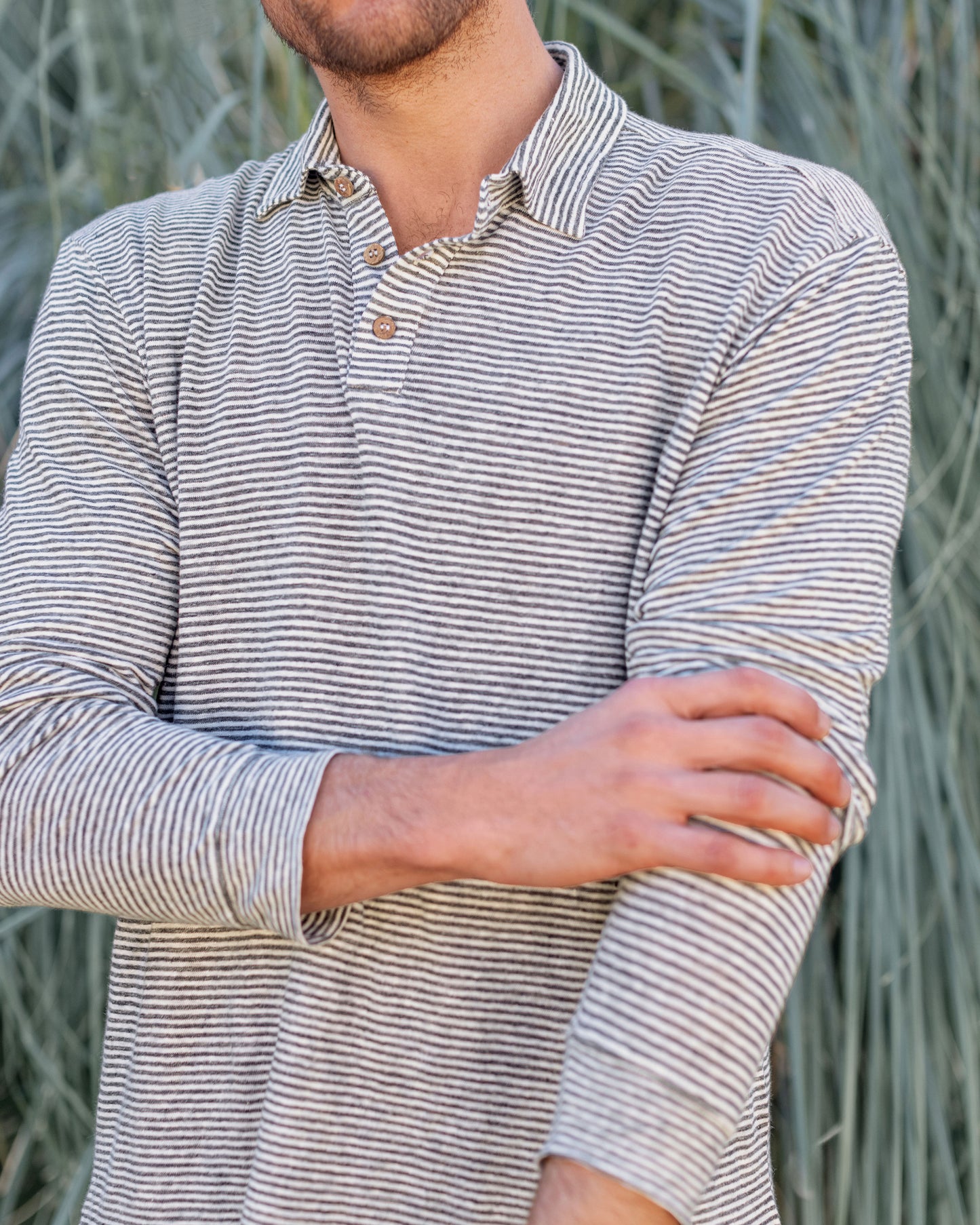 Long Sleeve Knit Polo / Lines