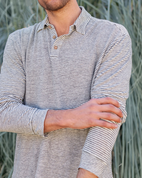 Long Sleeve Knit Polo / Lines