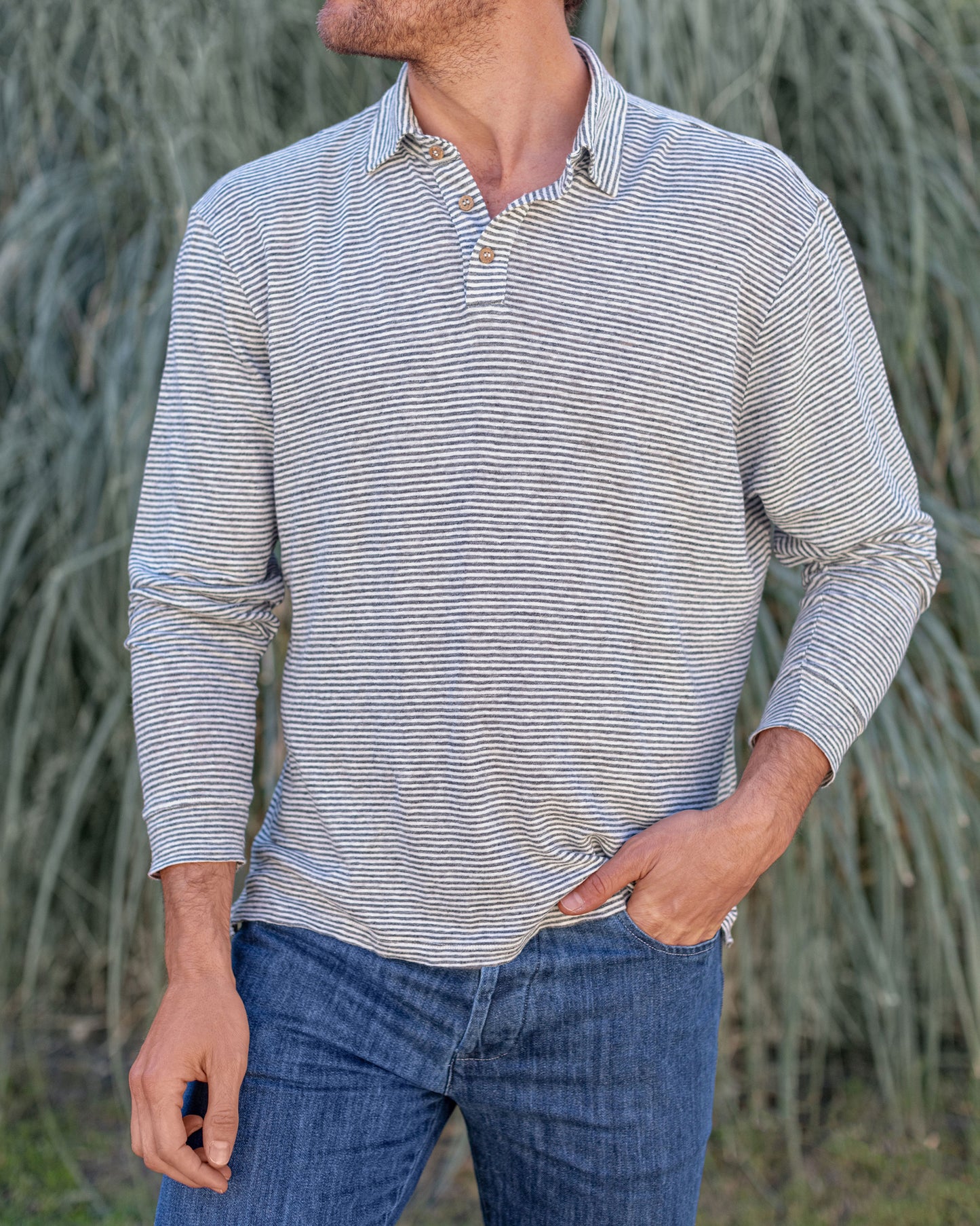 Long Sleeve Knit Polo / Lines