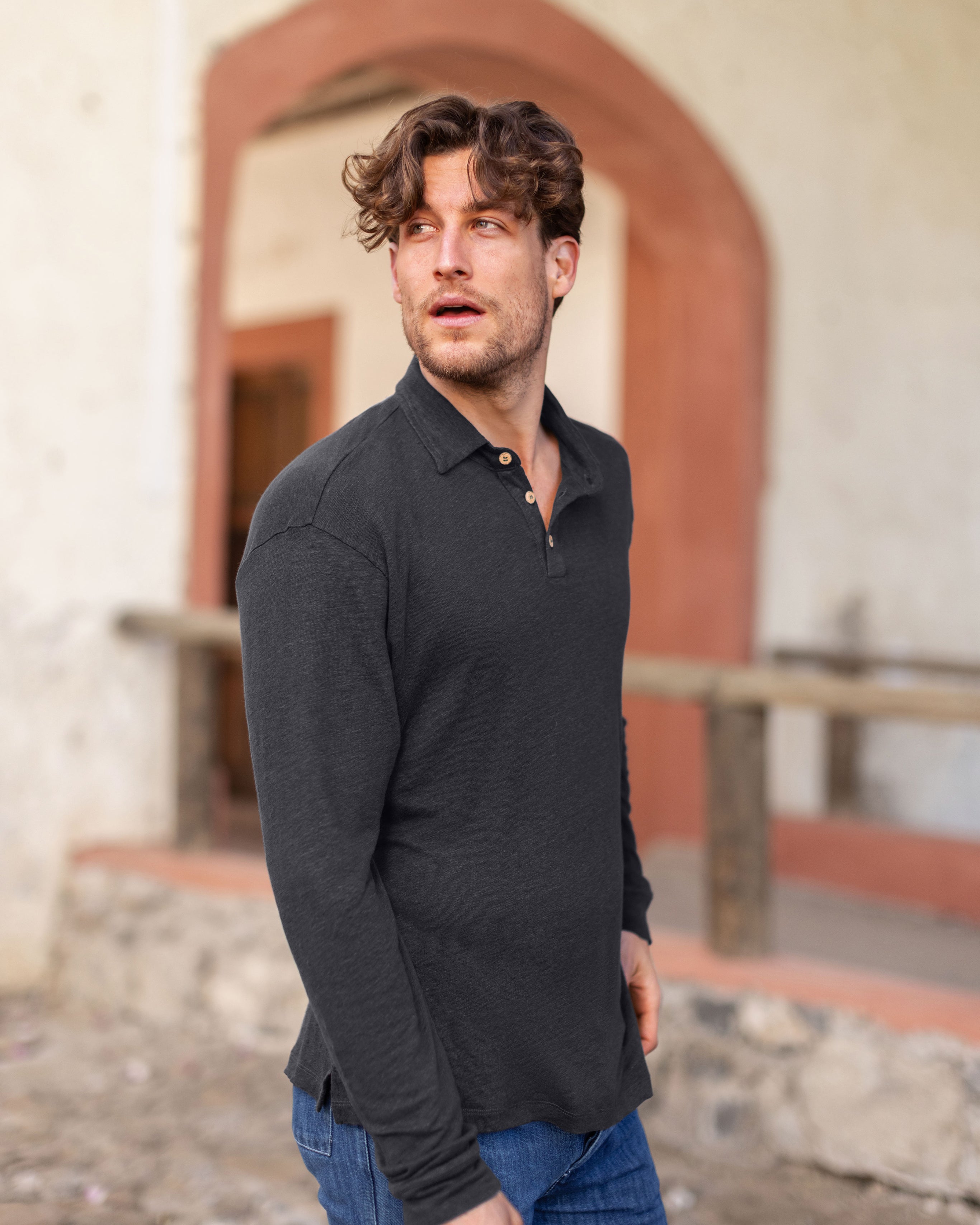 トップス BOUTIQUE LONG SLEEVE KNIT POLO SHIRT Long Sleeve Knit Polo / Night – Alex Crane