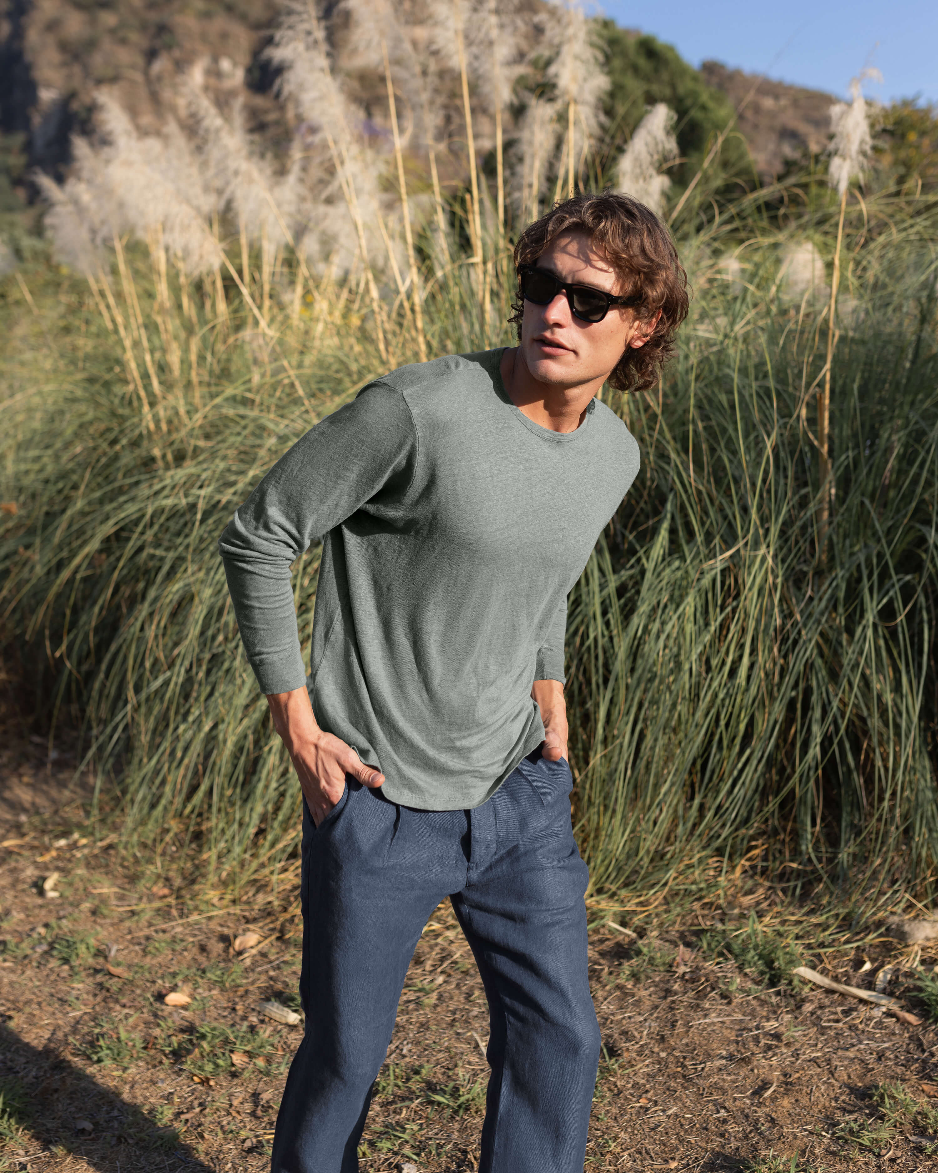 【週末値下げ中】French Linen Long Sleeve T Sun Knit Linen Long Sleeve T-Shirt - Sustainable French Linen