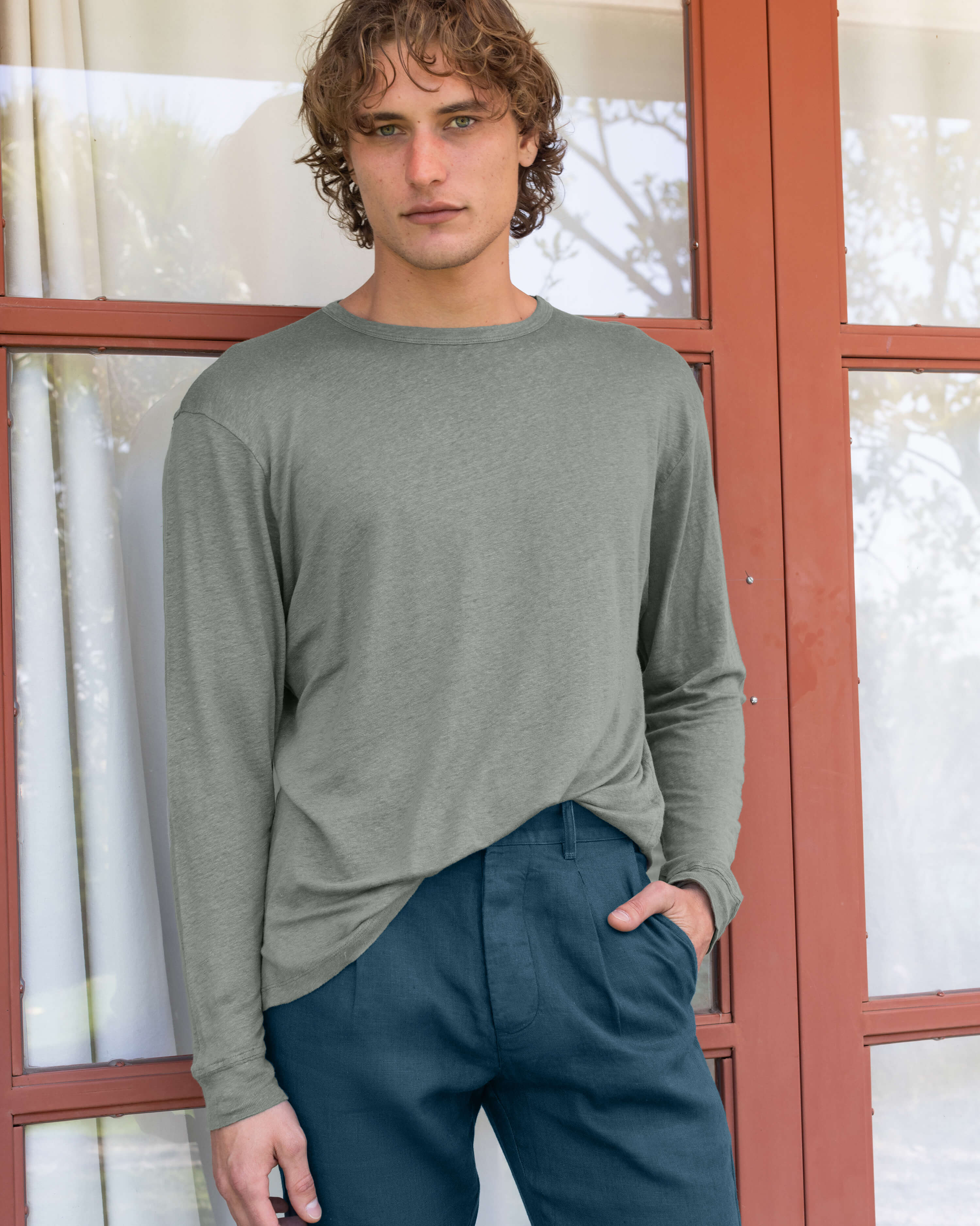 【週末値下げ中】French Linen Long Sleeve T Sun Knit Linen Long Sleeve T-Shirt - Sustainable French Linen