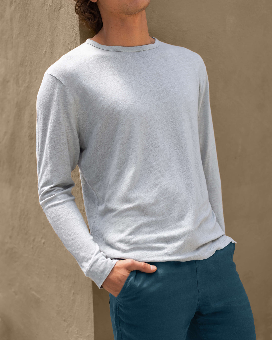 Sun Knit Linen Long Sleeve T-Shirt - Sustainable French Linen / Faded Silver Steel