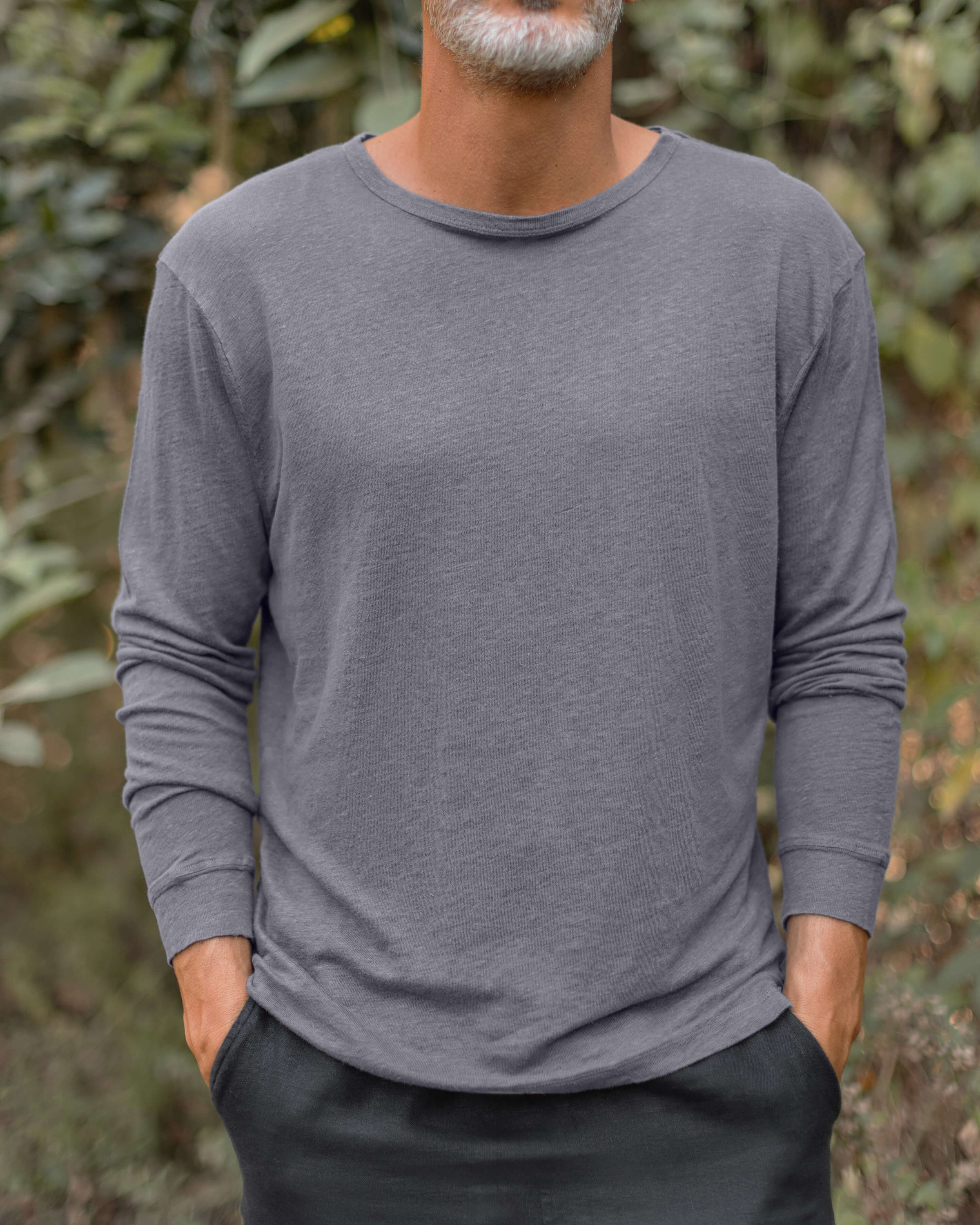 Sun Knit Linen Long Sleeve T-Shirt - Sustainable French Linen / Faded Grey Slate
