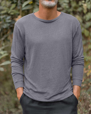 Sun Knit Linen Long Sleeve T-Shirt - Sustainable French Linen / Faded Grey Slate