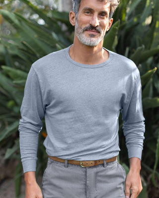 Sun Knit Linen Long Sleeve T-Shirt - Sustainable French Linen / Faded Blue Wave