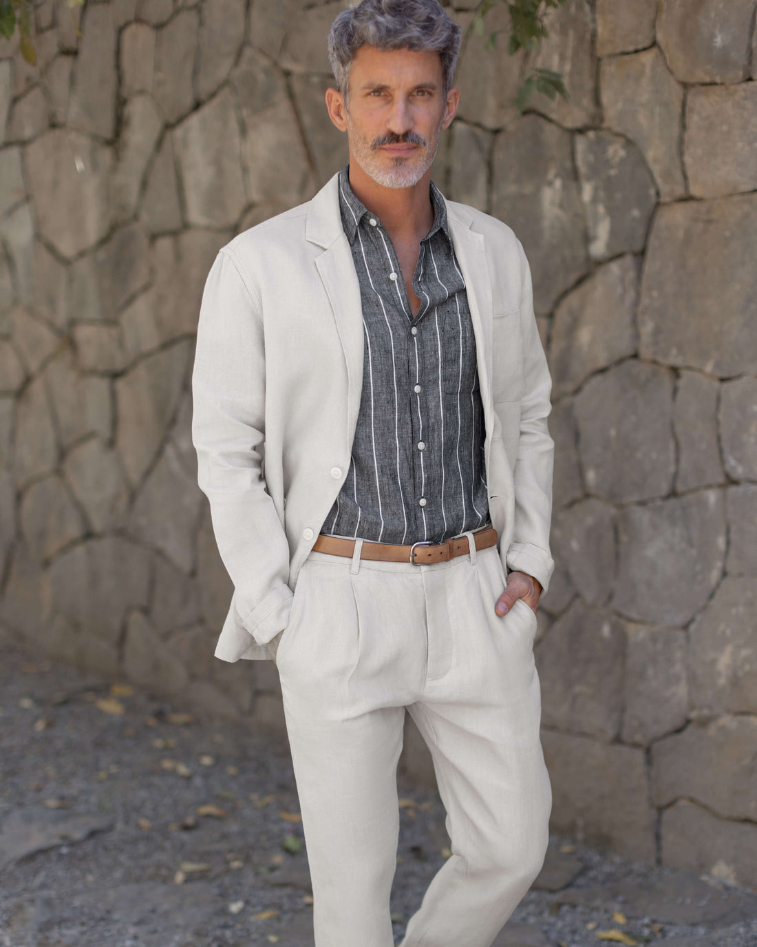 Ola Linen Short Sleeve Shirt - Sustainable French Linen / Chalk Stripe