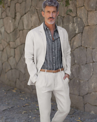 Ola Linen Short Sleeve Shirt - Sustainable French Linen / Chalk Stripe
