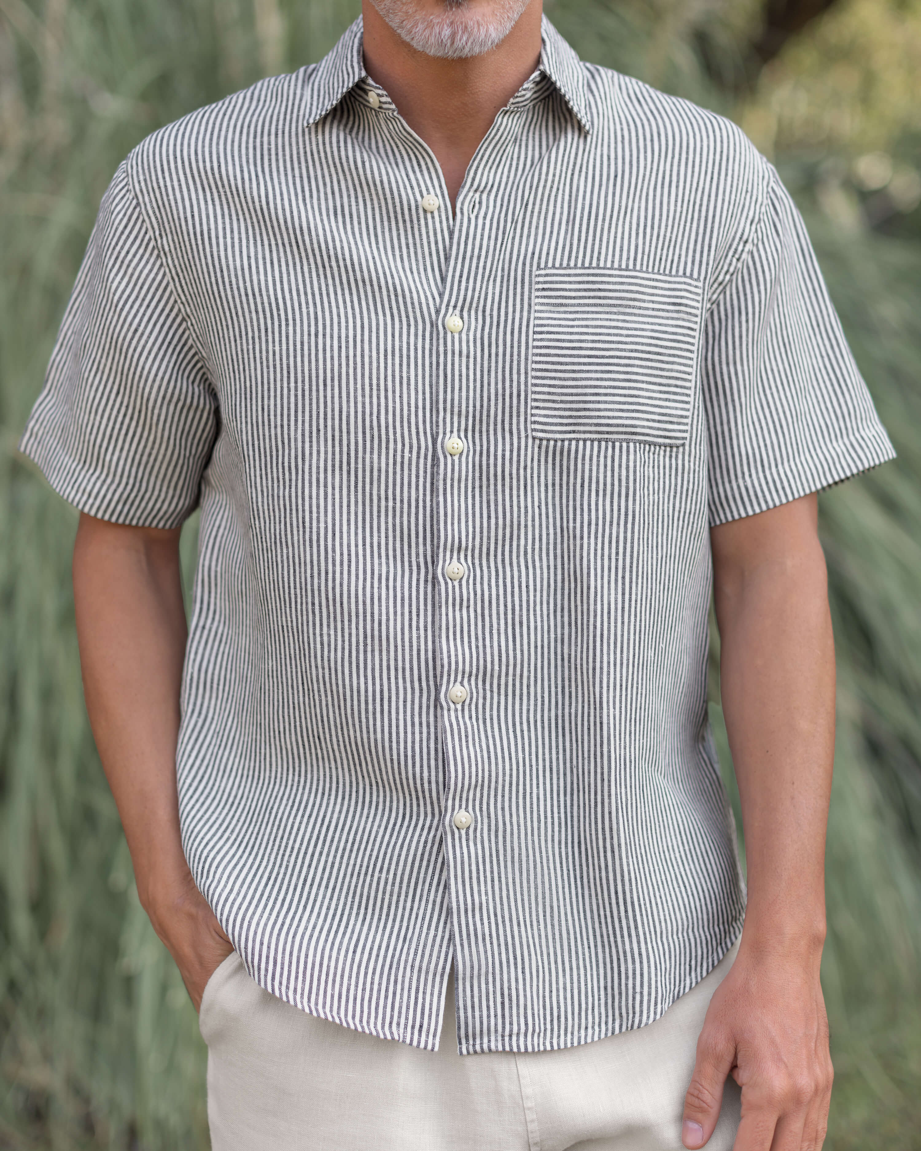 Ola Linen Short Sleeve Shirt - Sustainable French Linen / Blue and