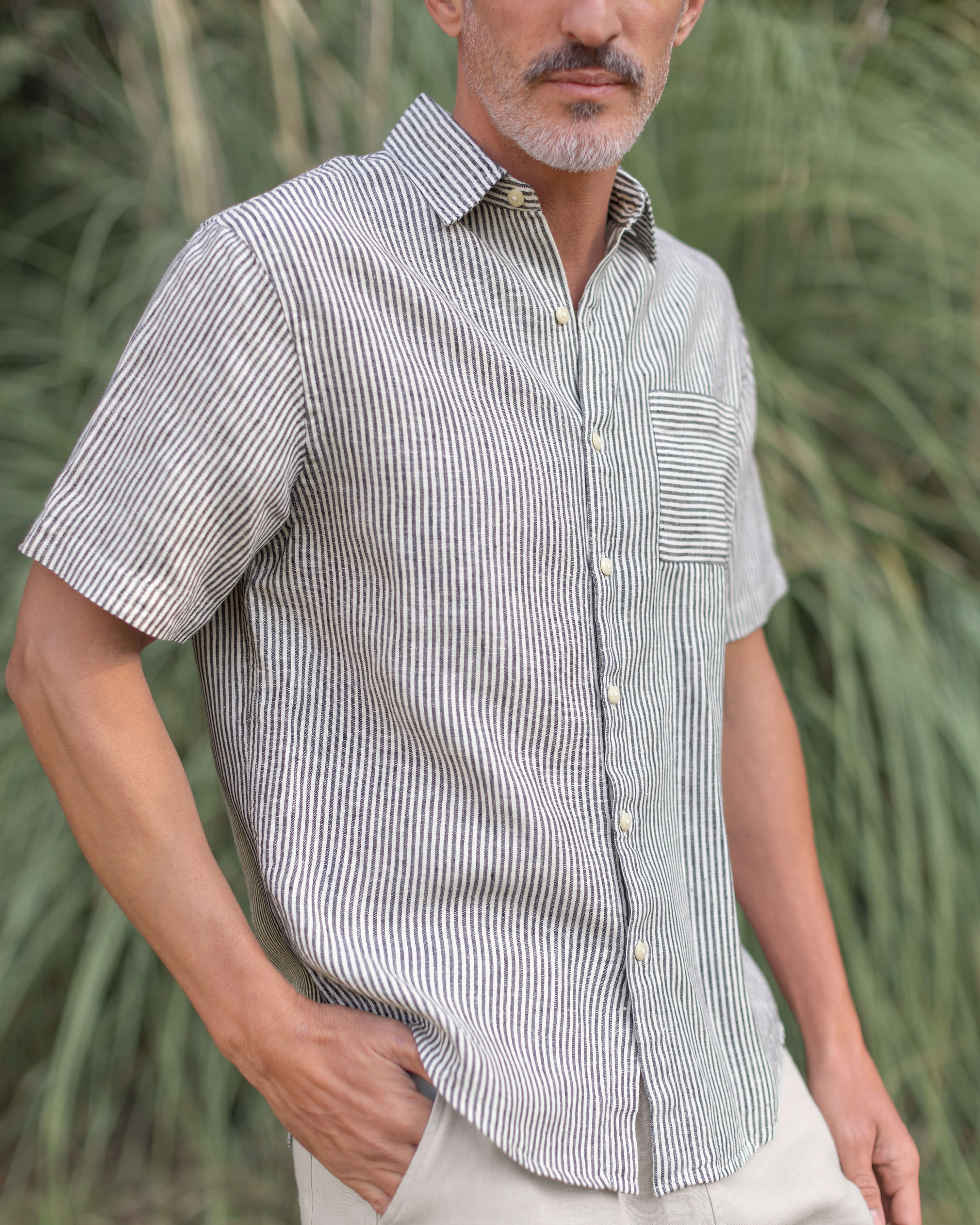 Ola Linen Short Sleeve Shirt - Sustainable French Linen / Blue and