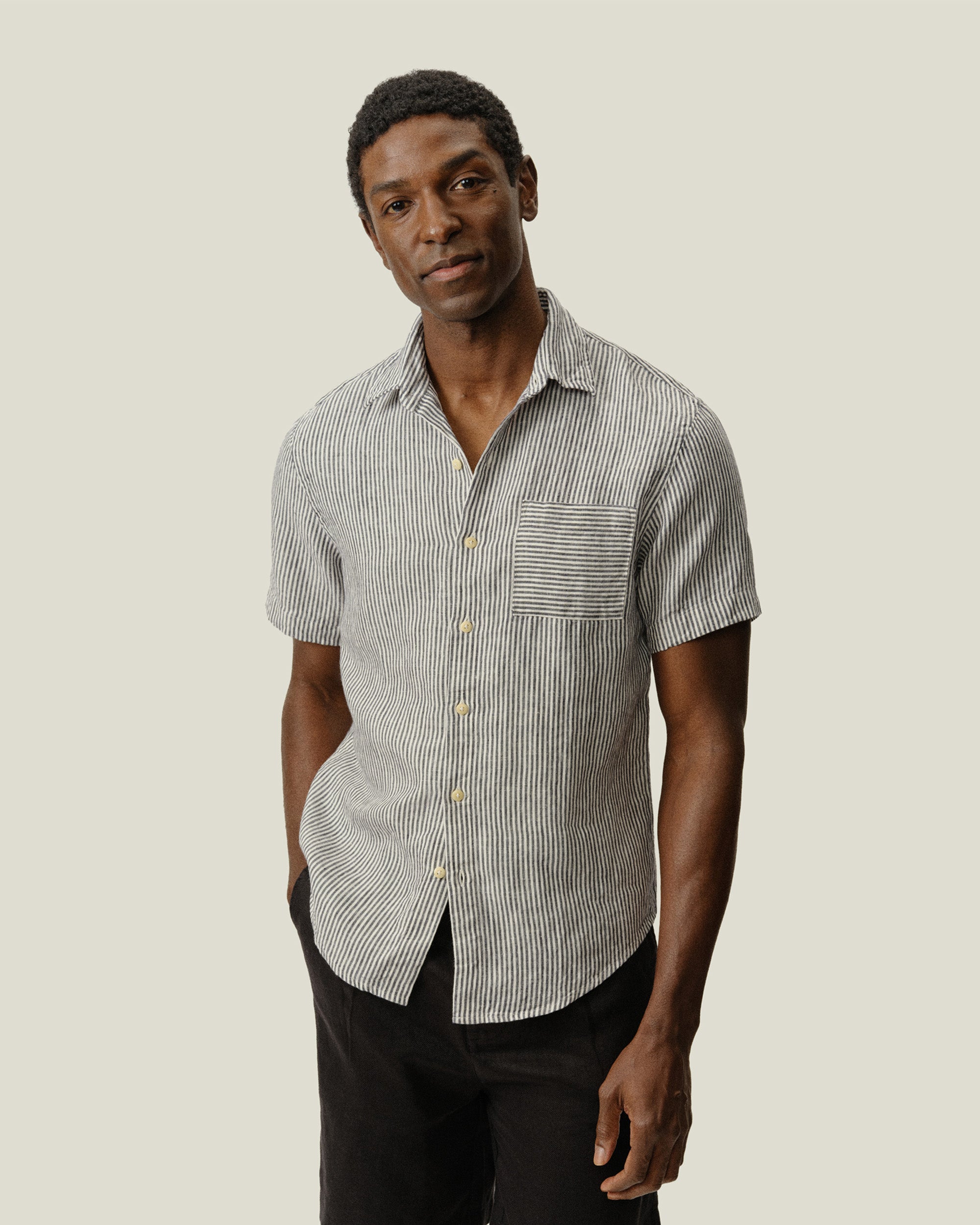 Ola Linen Short Sleeve Shirt - Sustainable French Linen / Blue and