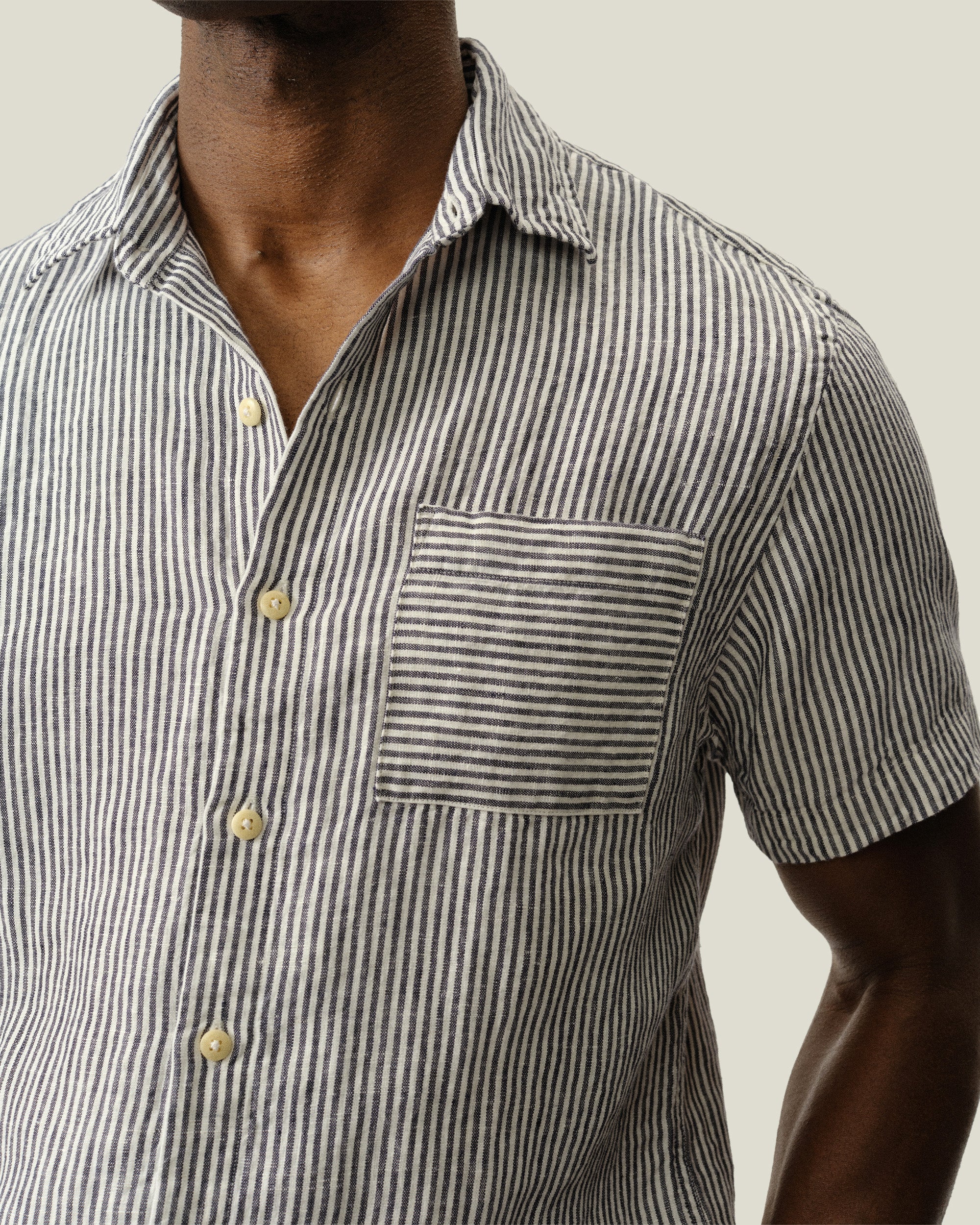 Ola Linen Short Sleeve Shirt - Sustainable French Linen / Blue and
