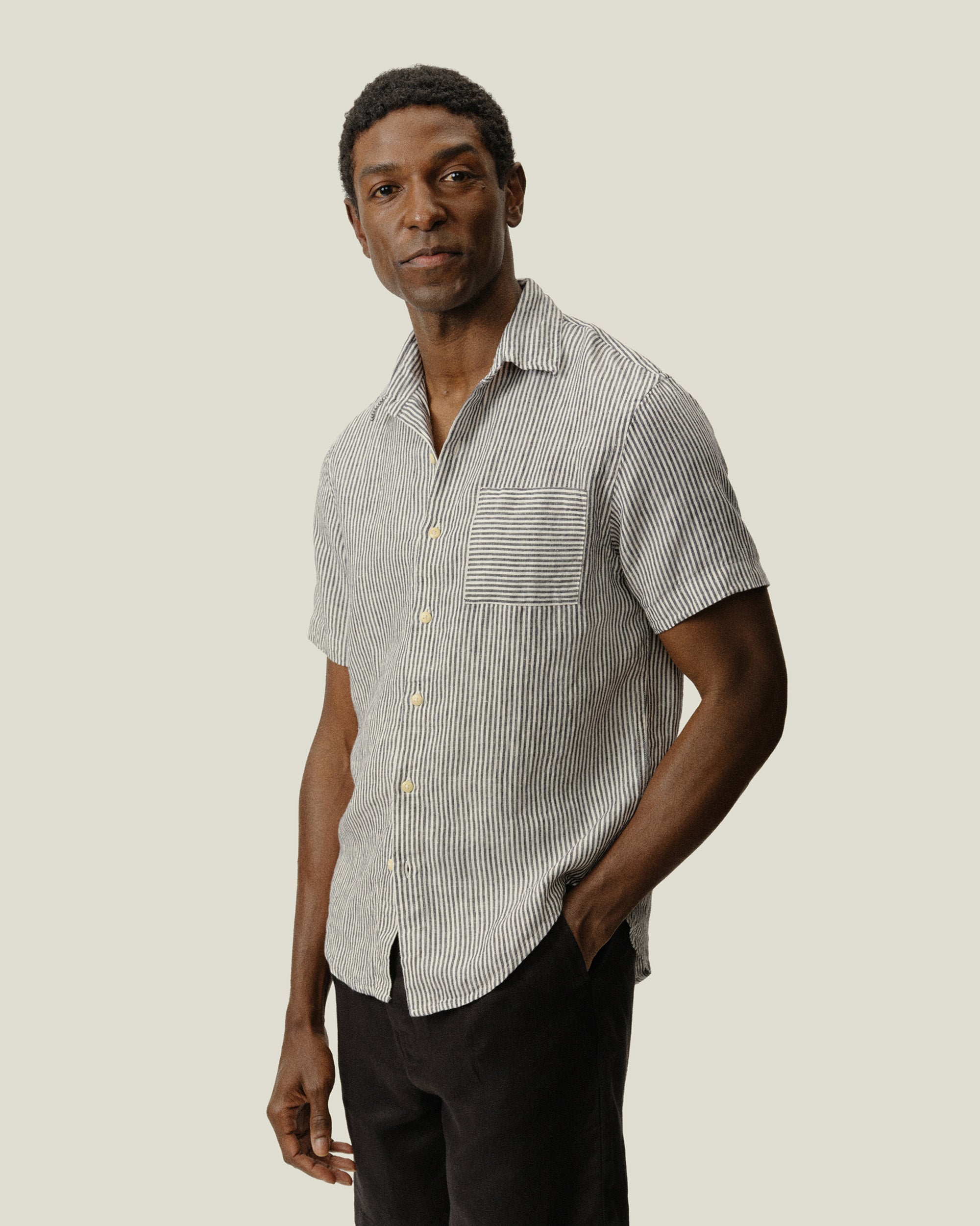 Ola Linen Short Sleeve Shirt - Sustainable French Linen / Blue and