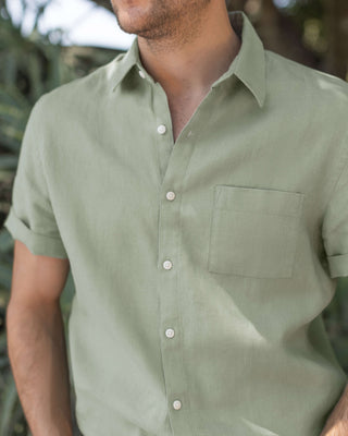 Ola Linen Short Sleeve Shirt - Sustainable French Linen / Light Green Moss