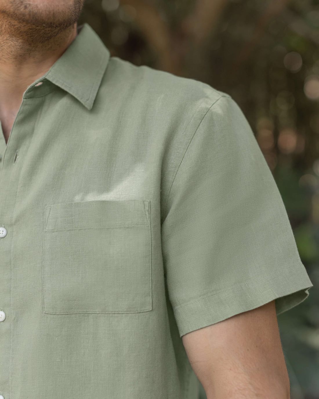 Ola Linen Short Sleeve Shirt - Sustainable French Linen / Light Green Moss
