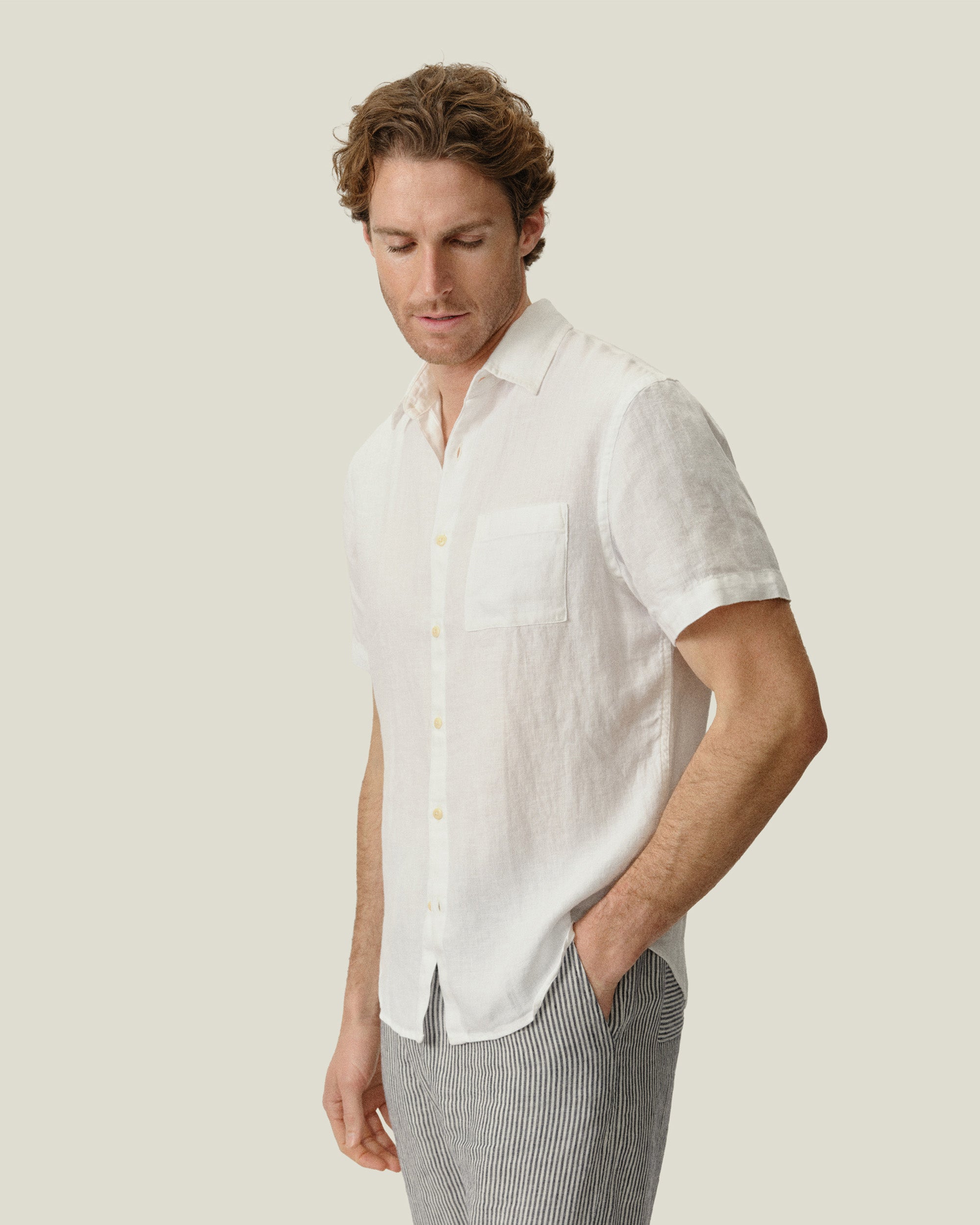 Ola Linen Short Sleeve Shirt - Sustainable French Linen / Snow