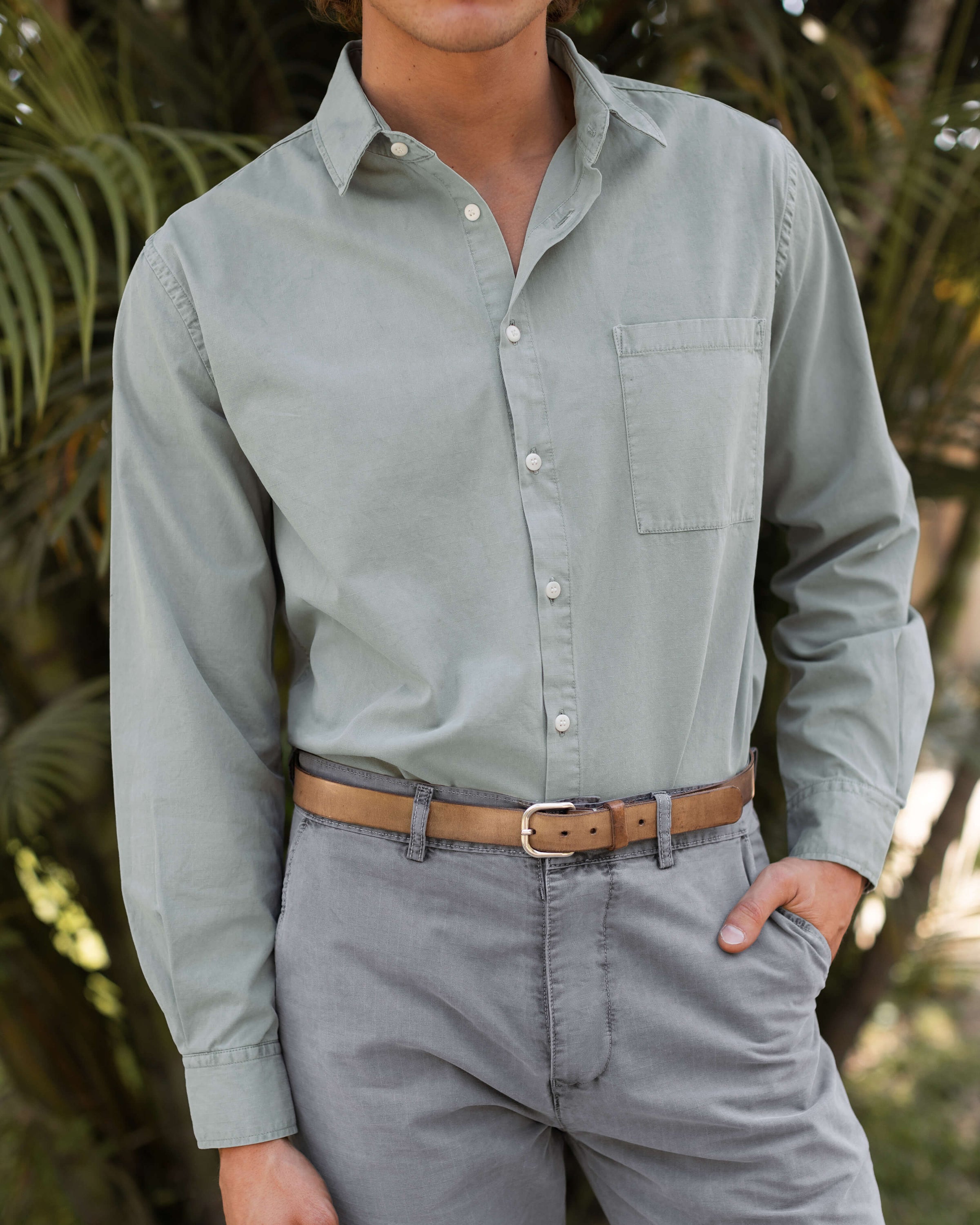 Pac Organic Cotton Ripstop Button Up Shirt / Faded Green
