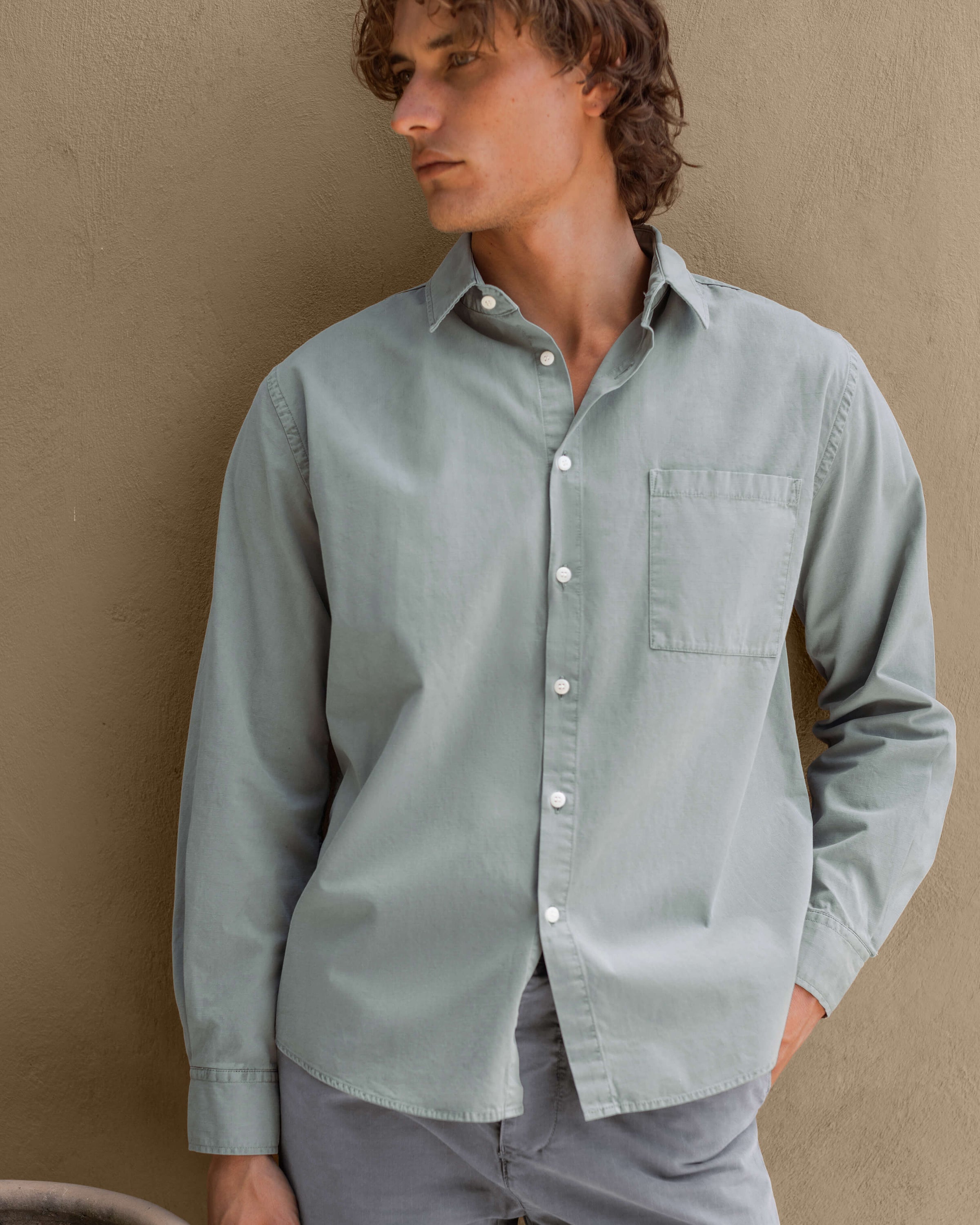 Pac Organic Cotton Ripstop Button Up Shirt / Faded Green