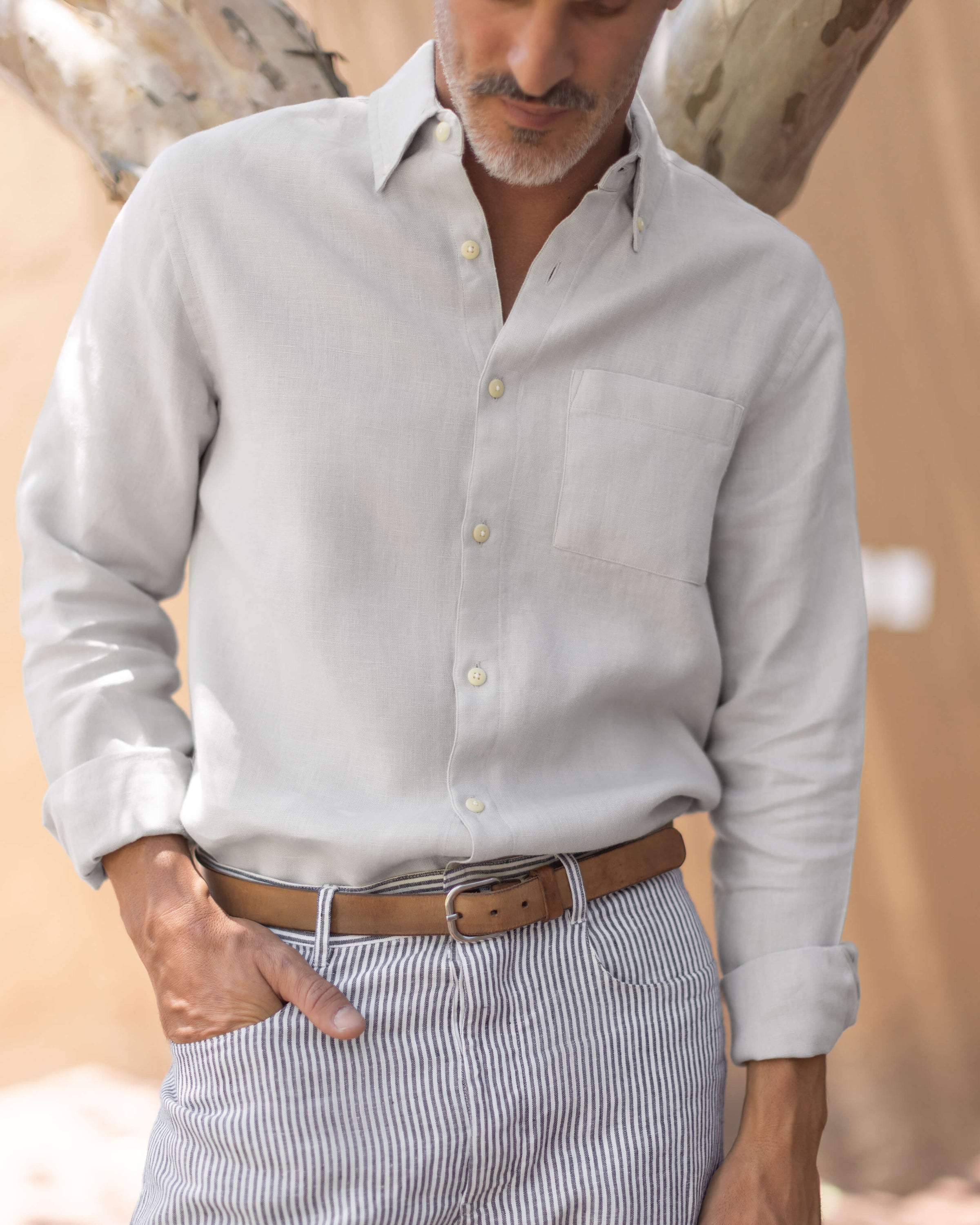 Playa Linen Button-Down Shirt - Sustainable French Linen / Natural Bone