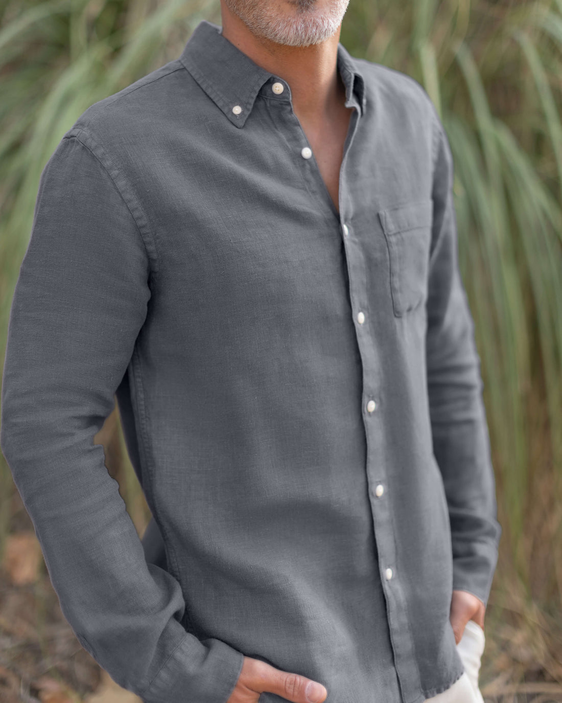 Playa Linen Button-Down Shirt - Sustainable French Linen / Faded Grey Slate