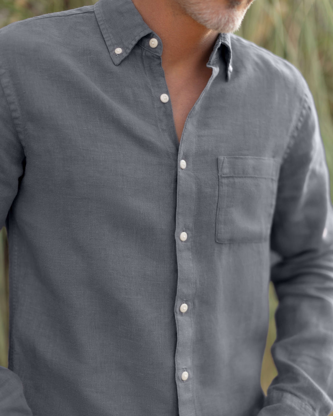 Playa Linen Button-Down Shirt - Sustainable French Linen / Faded Grey Slate