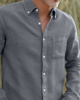 Playa Linen Button-Down Shirt - Sustainable French Linen / Faded Grey Slate