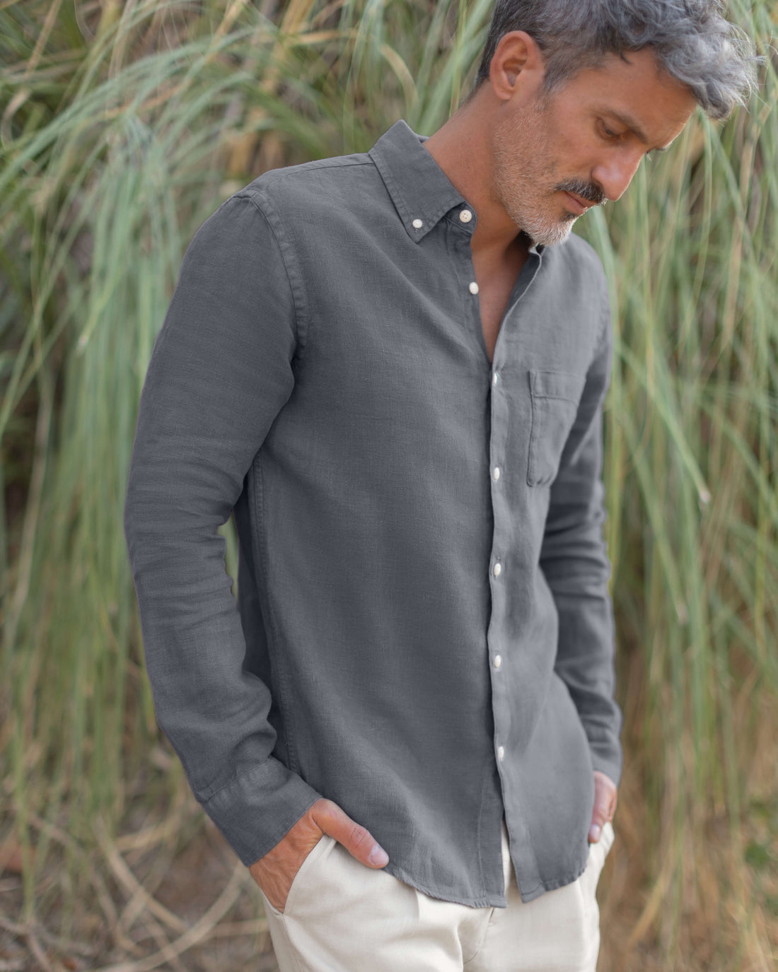 Playa Linen Button-Down Shirt - Sustainable French Linen / Faded Grey Slate