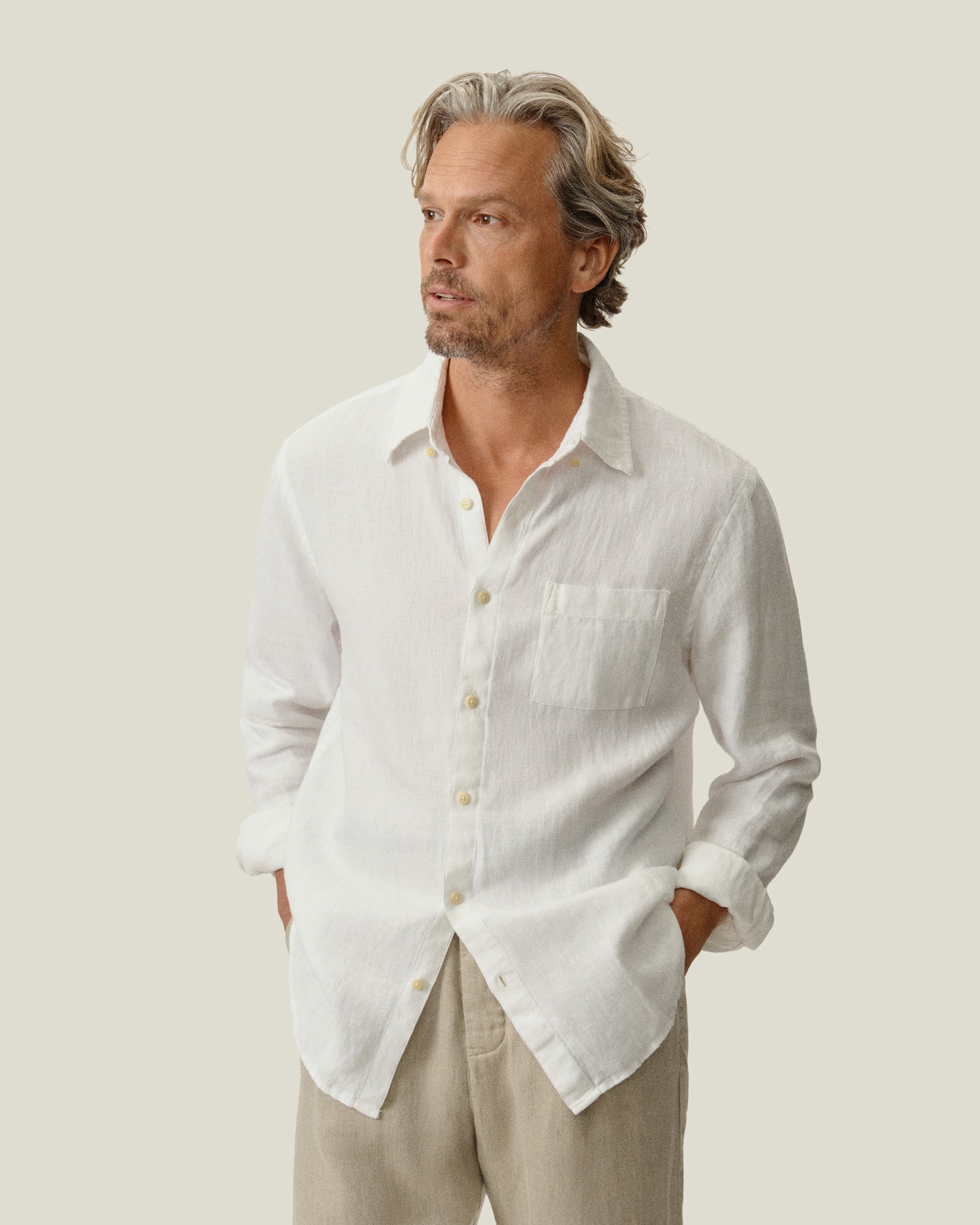 Playa Linen Button-Down Shirt - Sustainable French Linen / Snow