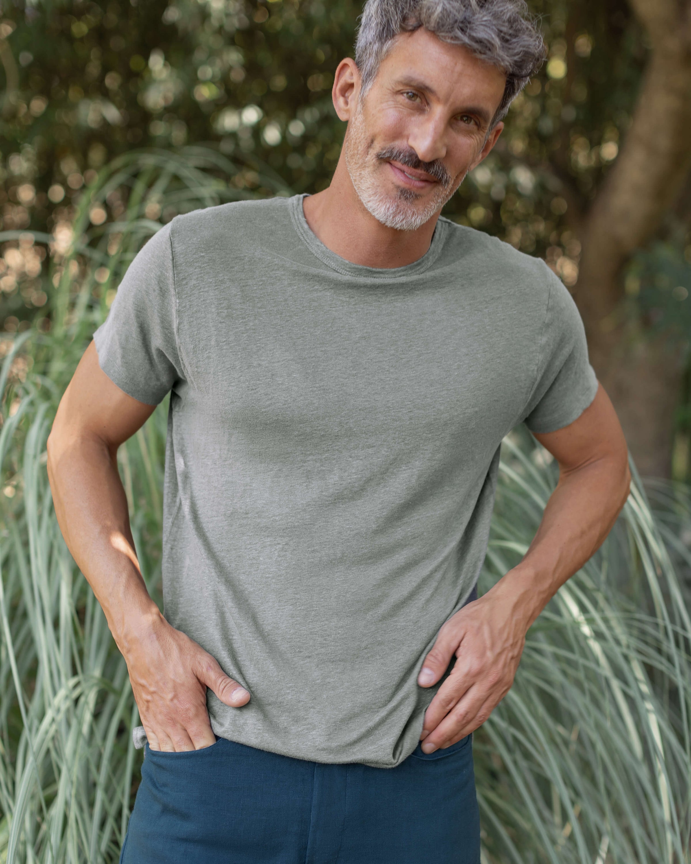 Sun Knit Linen T-Shirt - Sustainable French Linen / Faded Green