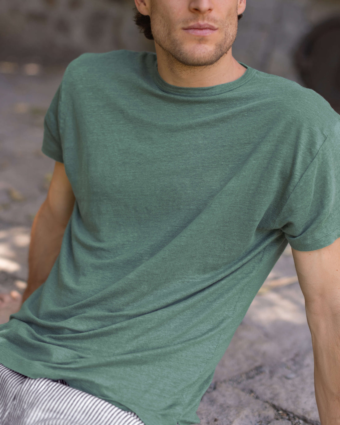 Sun Knit Linen T-Shirt - Sustainable French Linen / Forest Green Pine