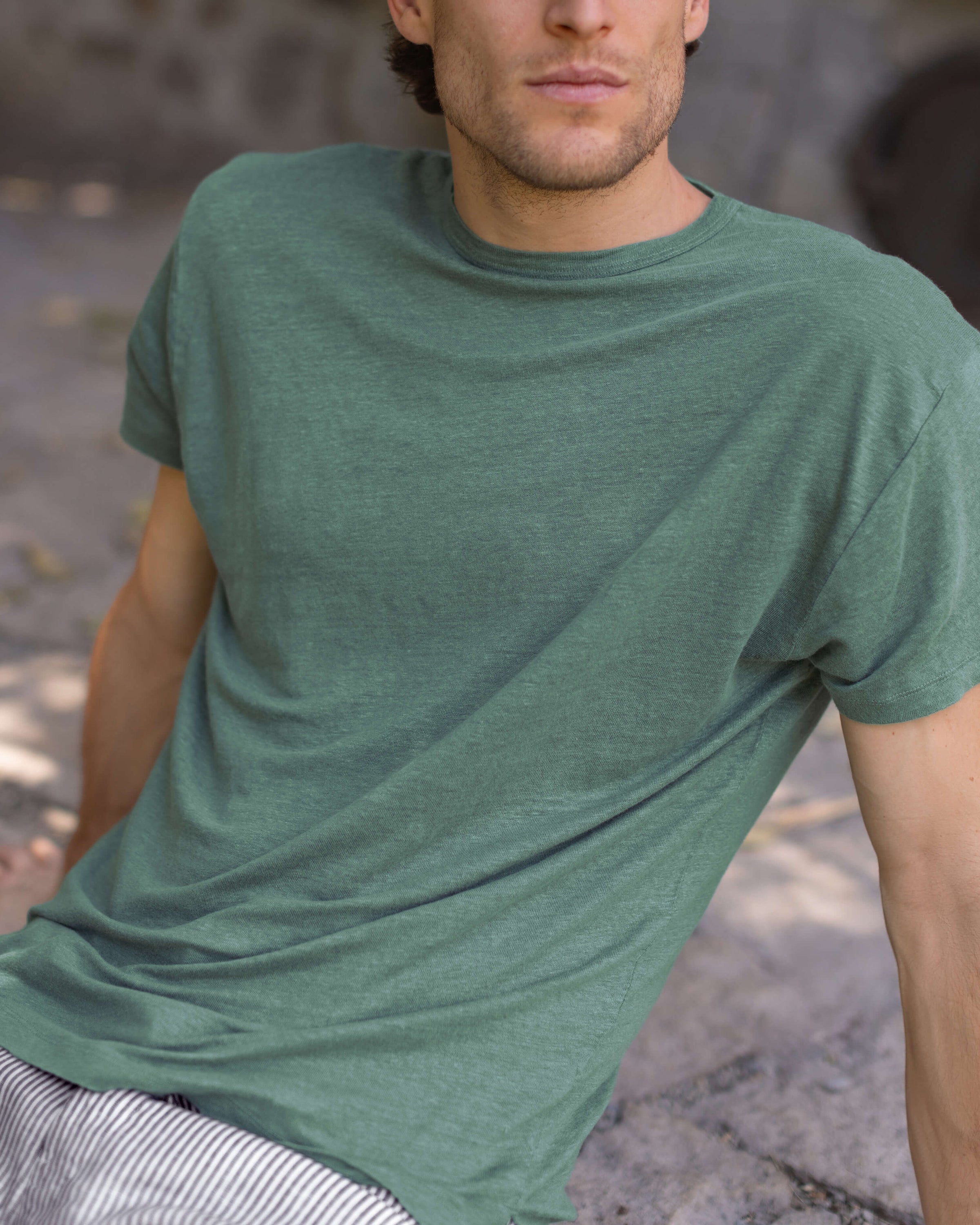 Sun Knit Linen T-Shirt - Sustainable French Linen / Forest Green Pine