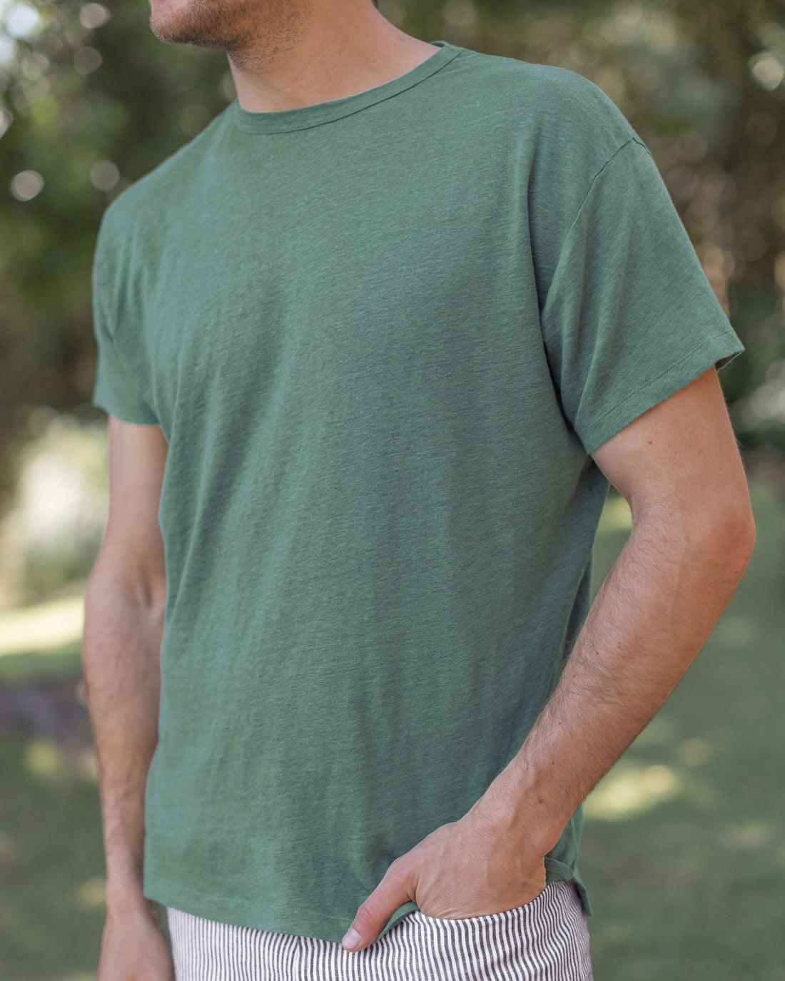 Sun Knit Linen T-Shirt - Sustainable French Linen / Forest Green Pine