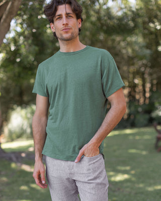 Sun Knit Linen T-Shirt - Sustainable French Linen / Forest Green Pine