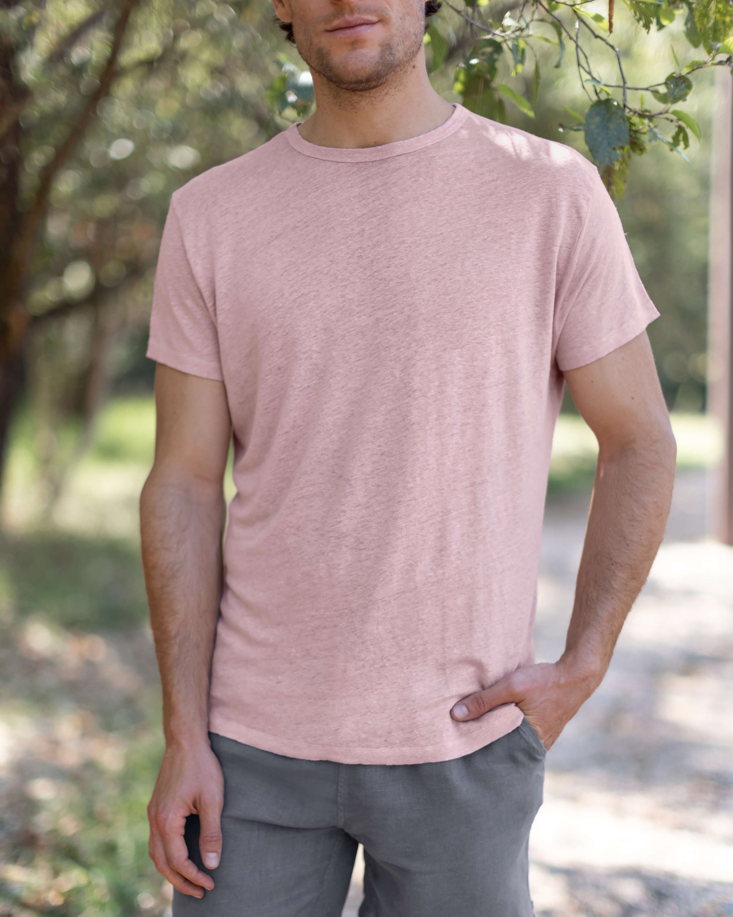 Sun Knit Linen T-Shirt - Sustainable French Linen / Faded Pink Rose