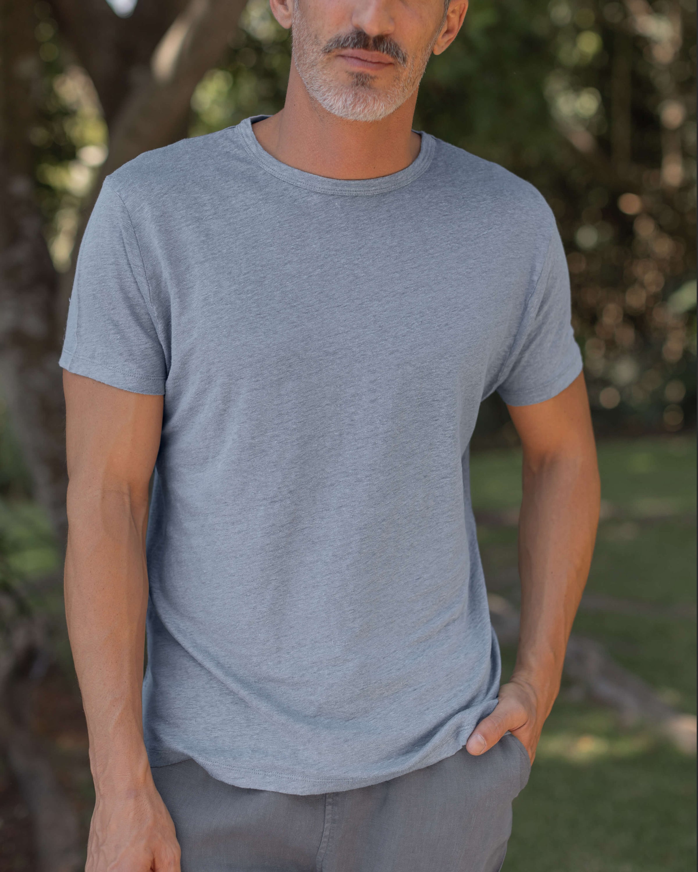 Sun Knit Linen T-Shirt - Sustainable French Linen / Faded Blue Wave