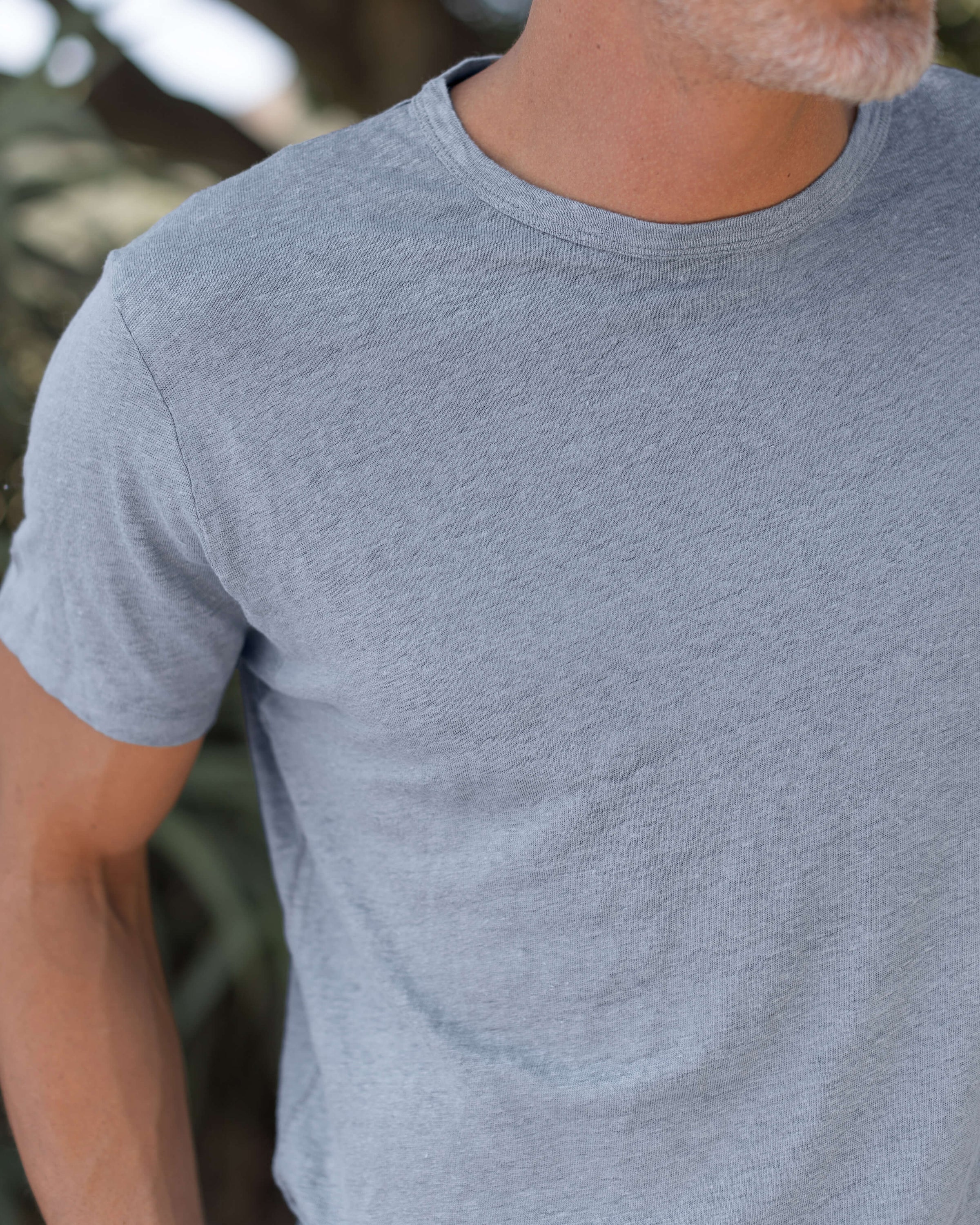 Sun Knit Linen T-Shirt - Sustainable French Linen / Faded Blue Wave