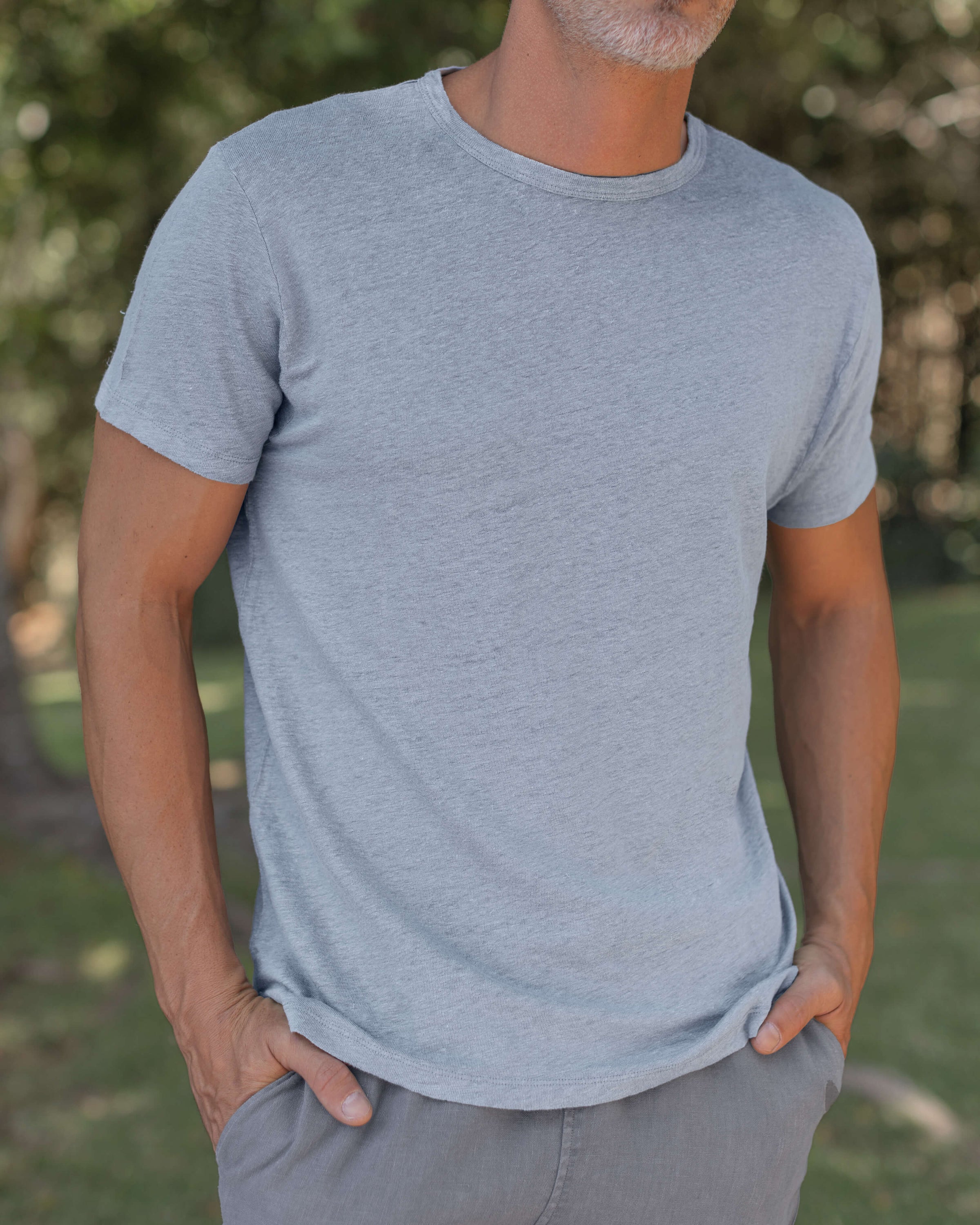 Sun Knit Linen T-Shirt - Sustainable French Linen / Faded Blue Wave