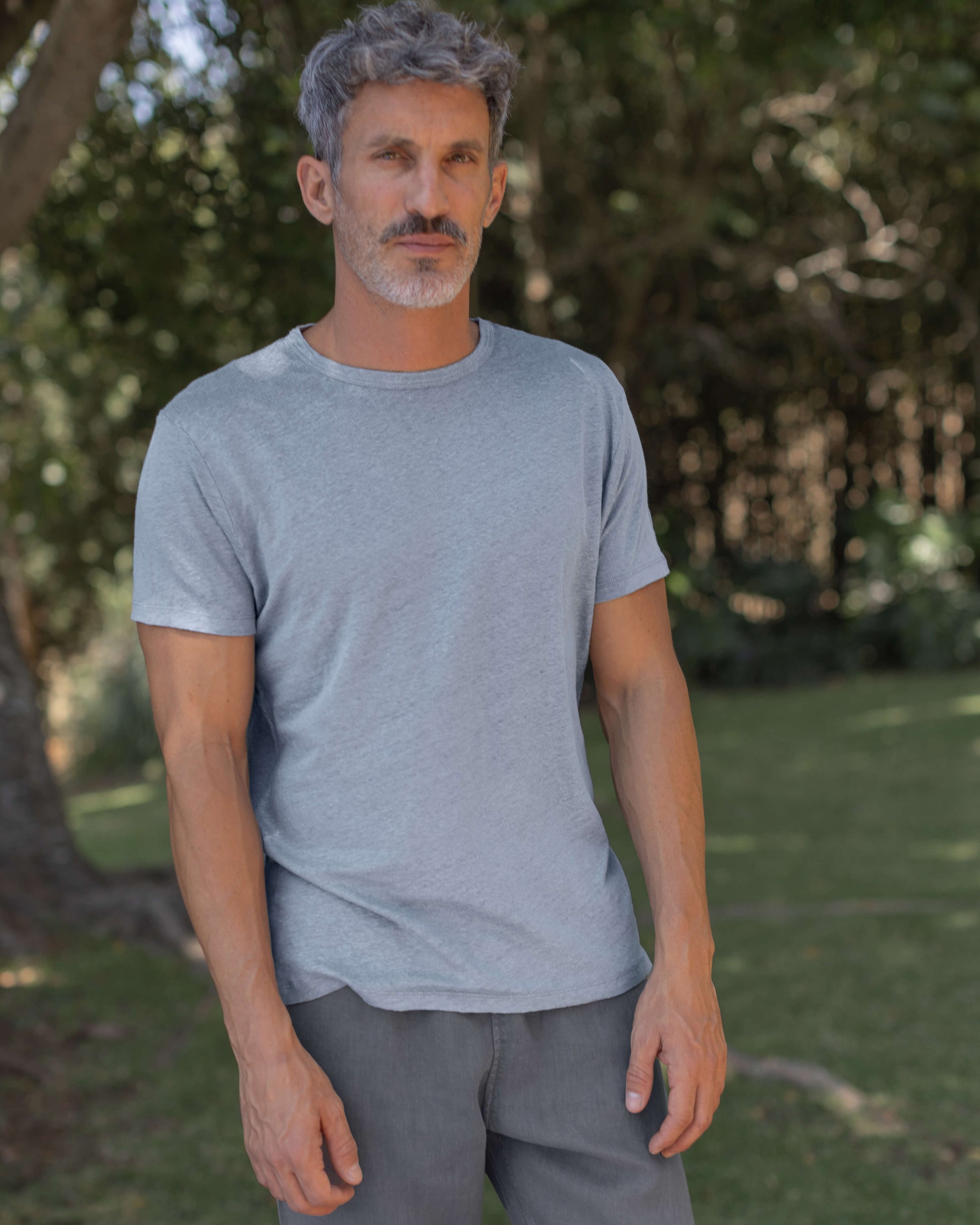Sun Knit Linen T-Shirt - Sustainable French Linen / Faded Blue Wave