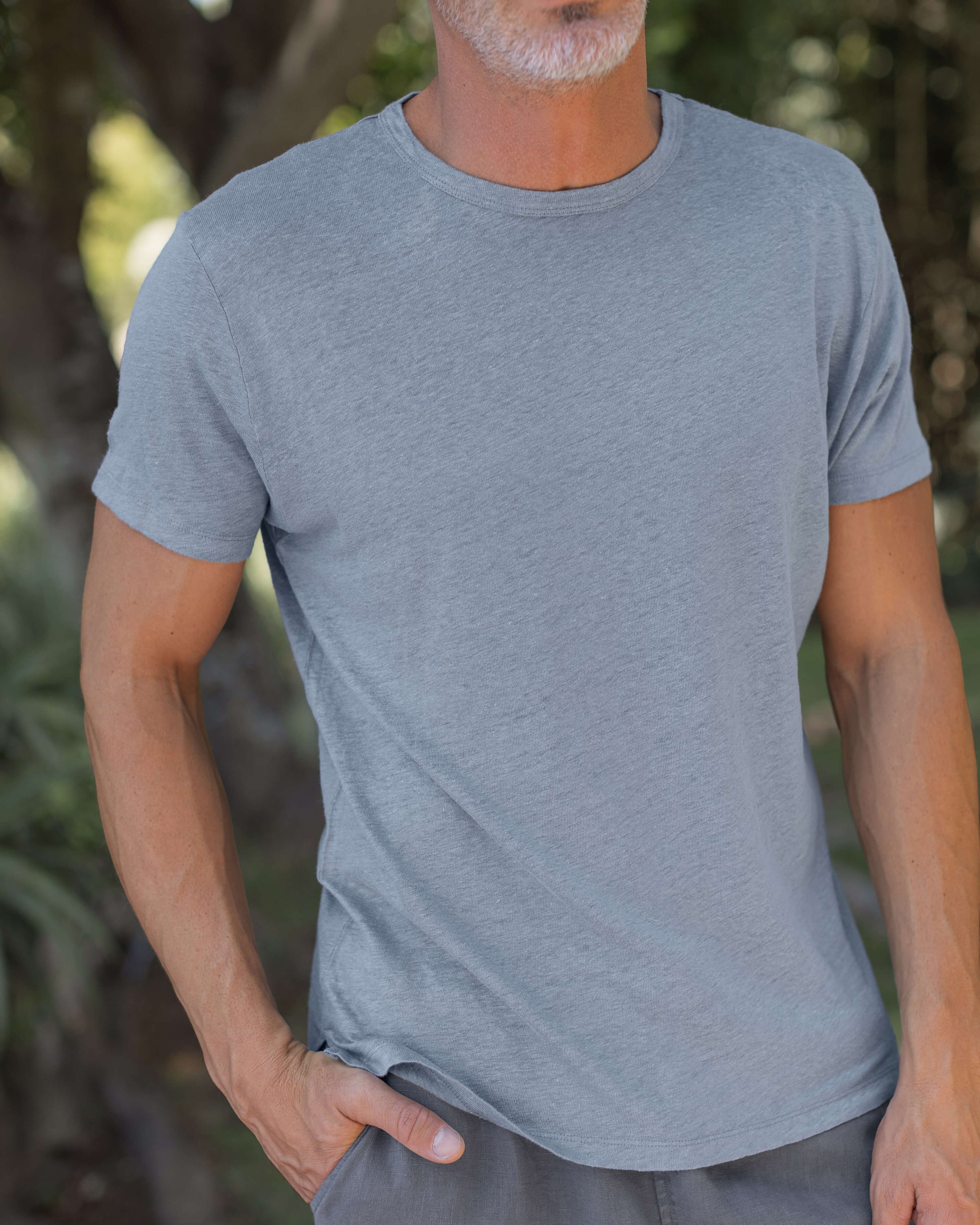 Sun Knit Linen T-Shirt - Sustainable French Linen / Faded Blue Wave
