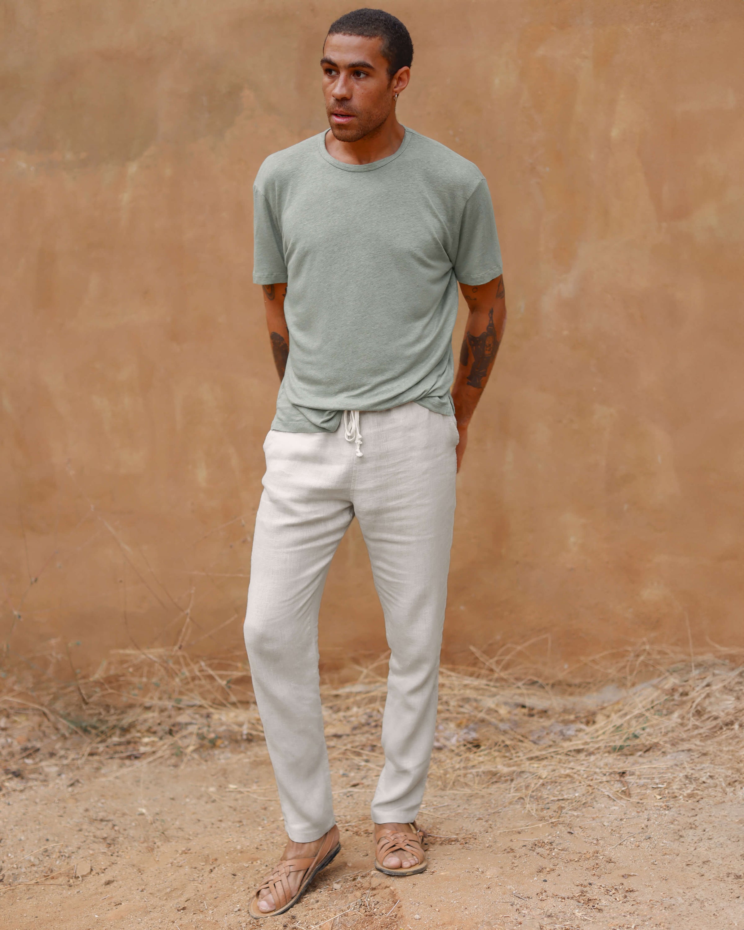 Sun Knit Linen T-Shirt - Sustainable French Linen / Light Green Moss