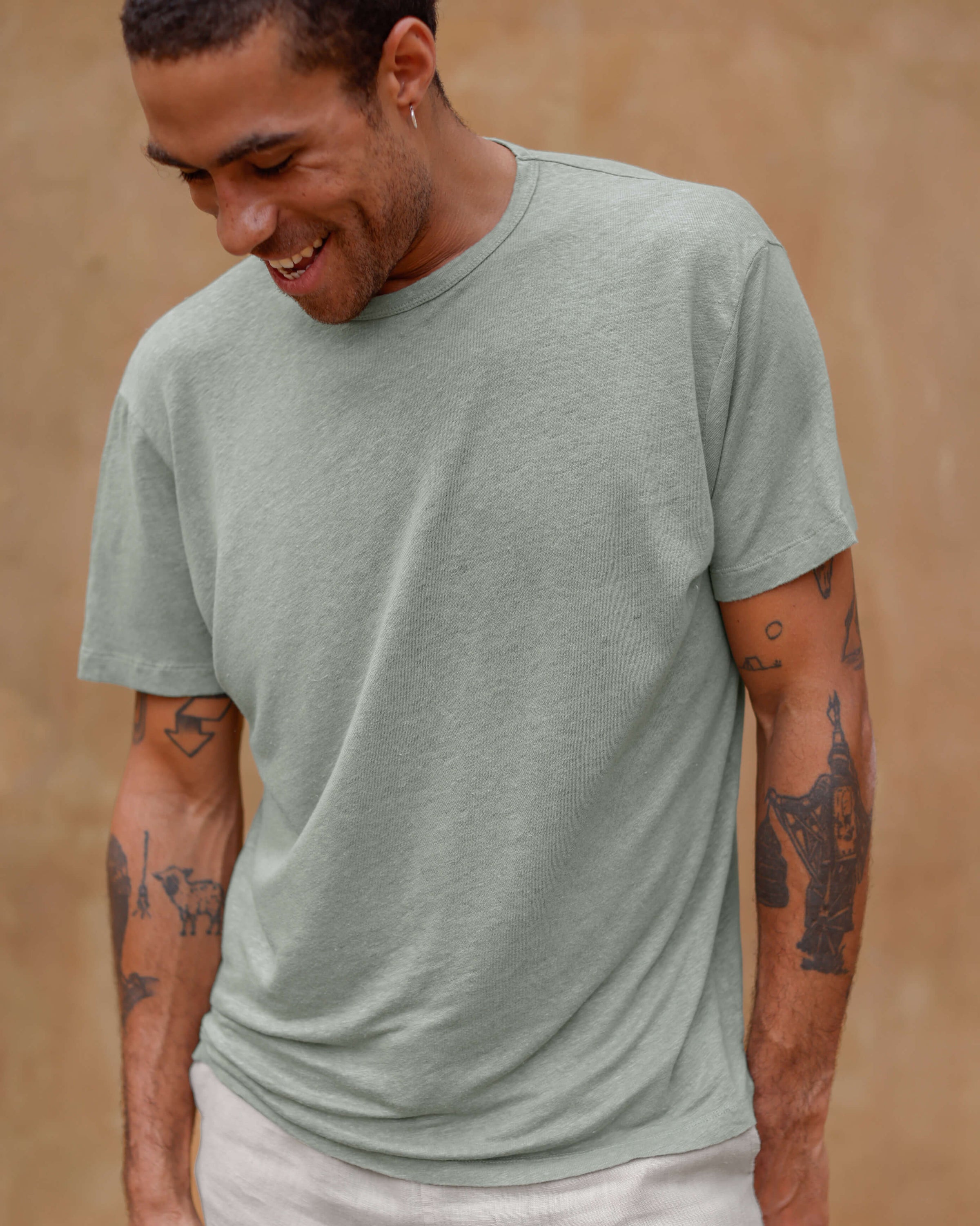 Sun Knit Linen T-Shirt - Sustainable French Linen / Light Green Moss
