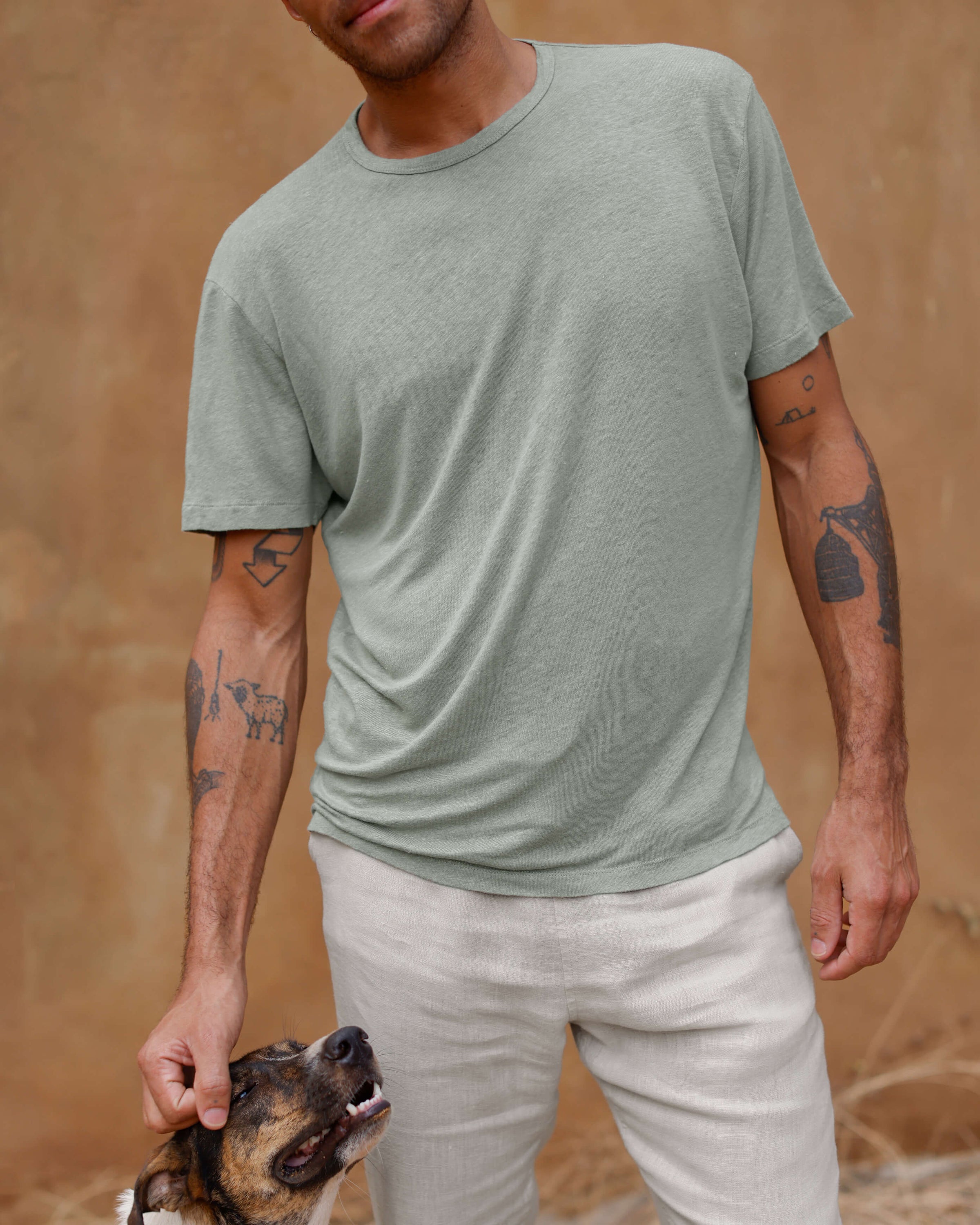Sun Knit Linen T-Shirt - Sustainable French Linen / Light Green Moss