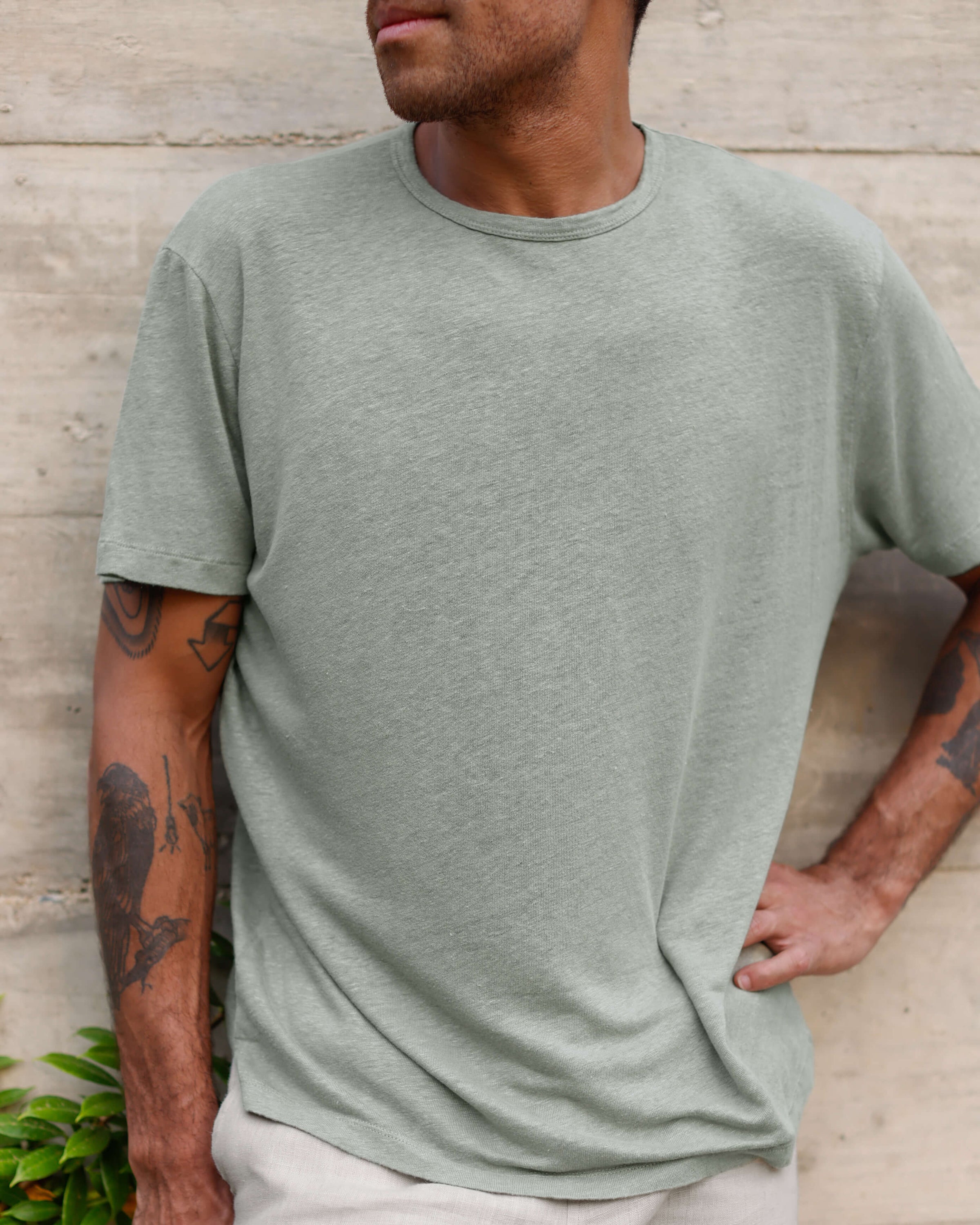 Sun Knit Linen T-Shirt - Sustainable French Linen / Light Green Moss