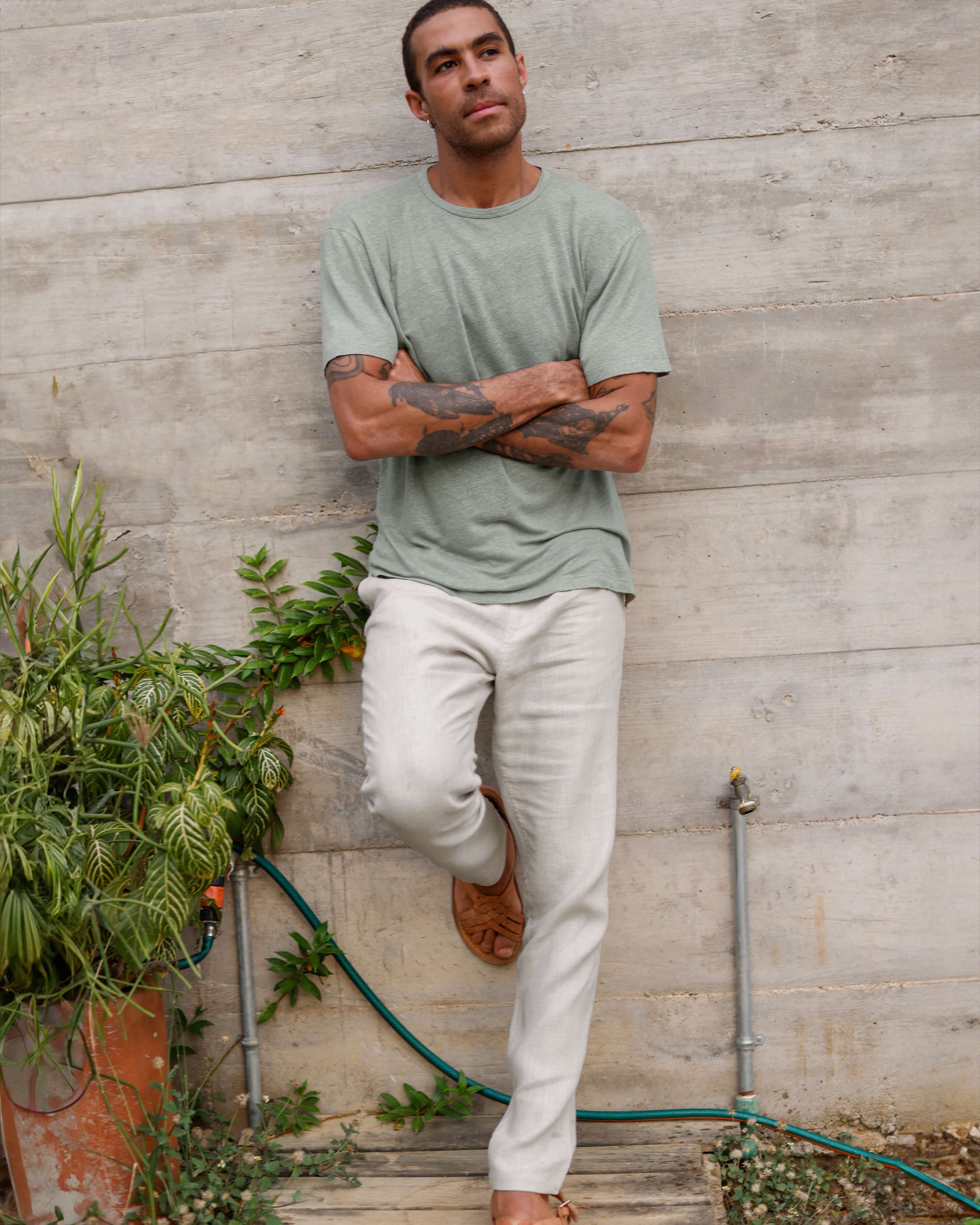 Sun Knit Linen T-Shirt - Sustainable French Linen / Light Green Moss