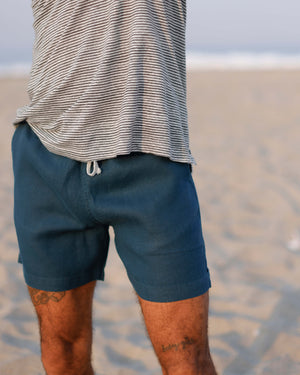 Bo Linen Drawstring Shorts - Sustainable French Linen / Dusk Blue