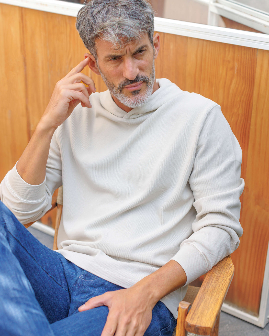 Caza Slubbly Organic Cotton Hoodie / Cream Off White