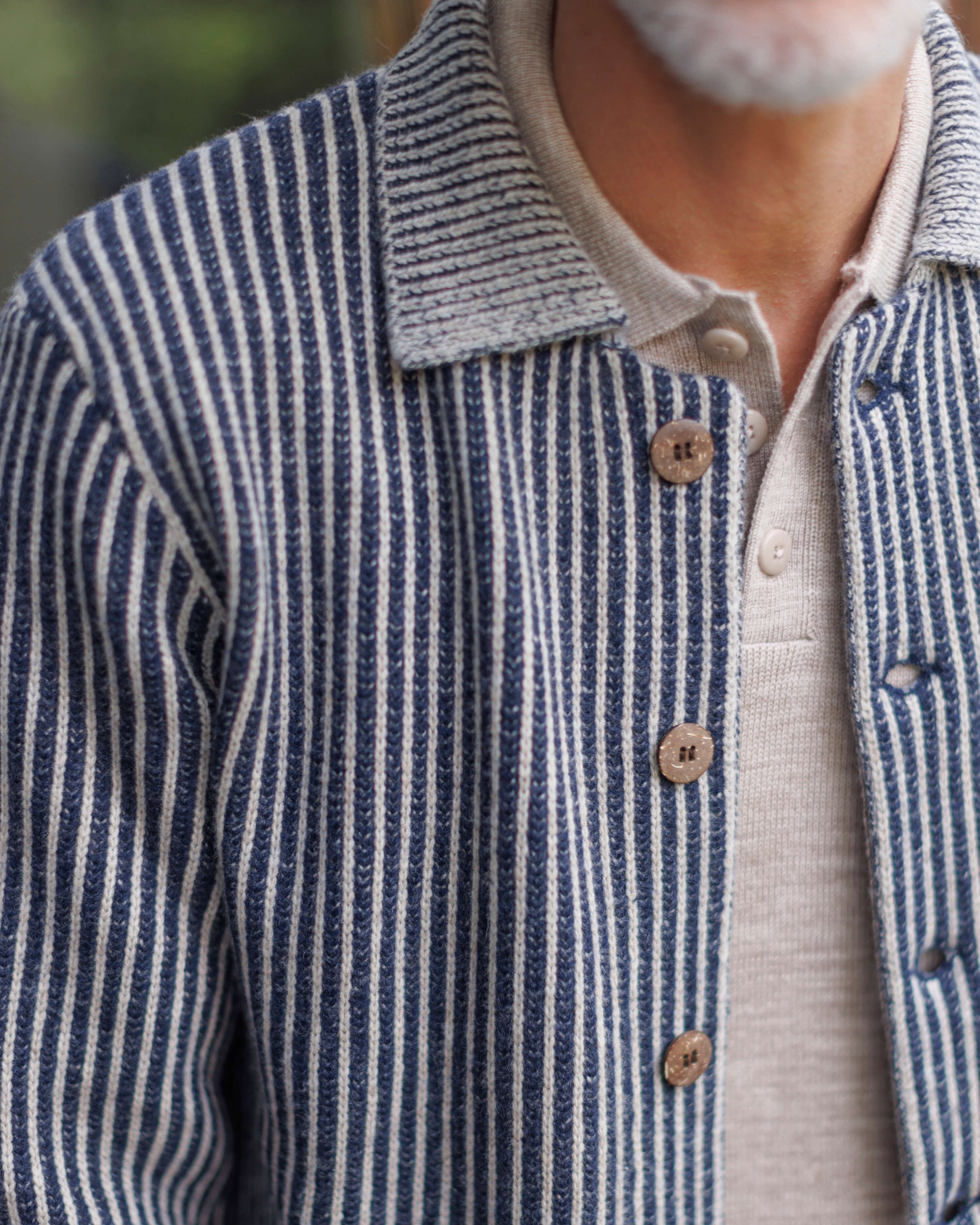 Knit Kite Heavyweight Merino Wool Jacket / Blue and White Stripe Lines