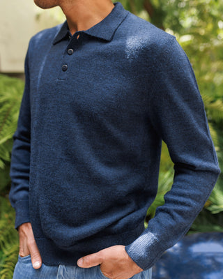 Achor Organic Merino Wool Long Sleeve Polo / Deep Blue Indigo